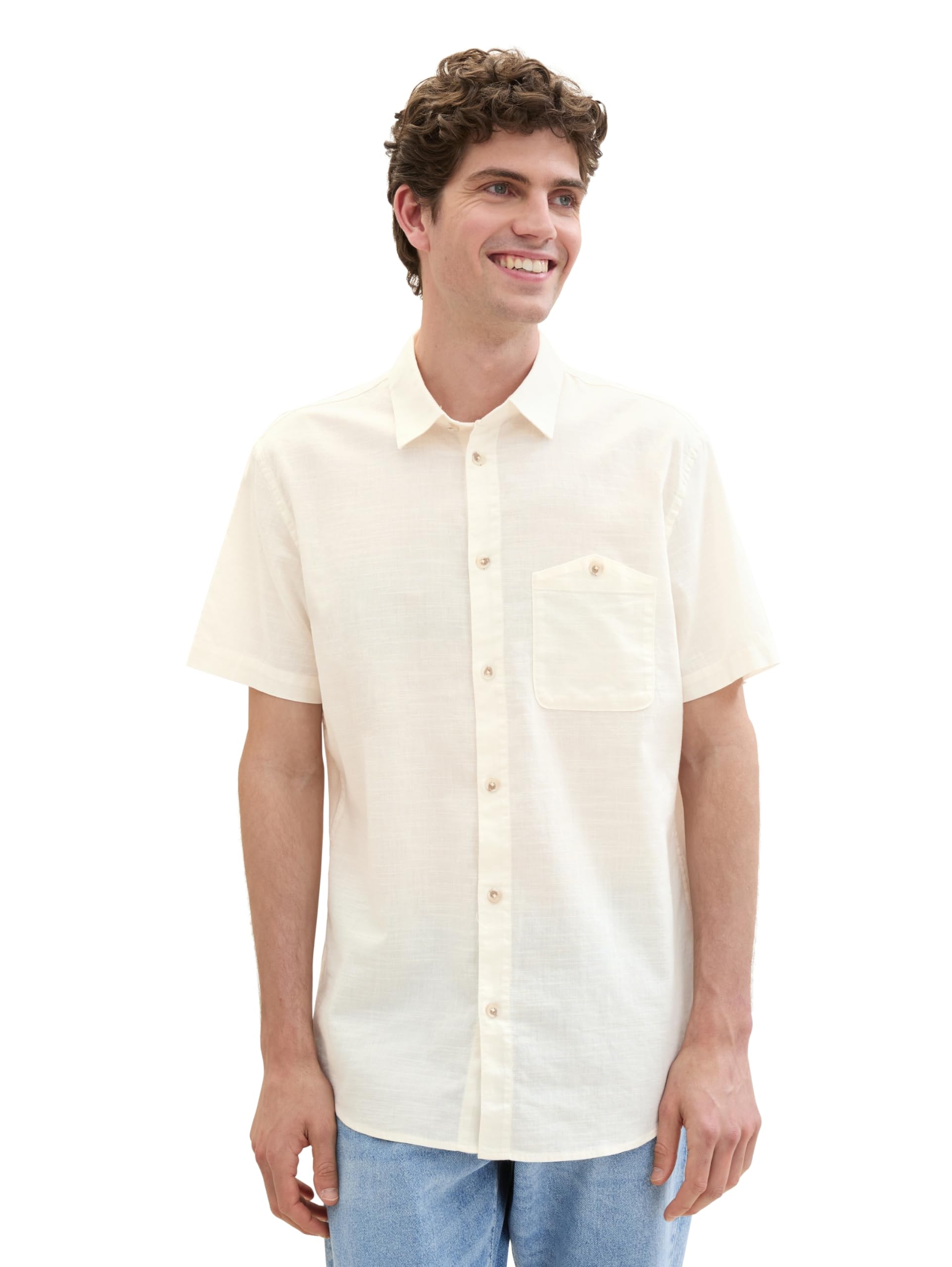 TOM TAILOR Denim Men's 1041383 Shirt, 10338 Soft Light Beige, M