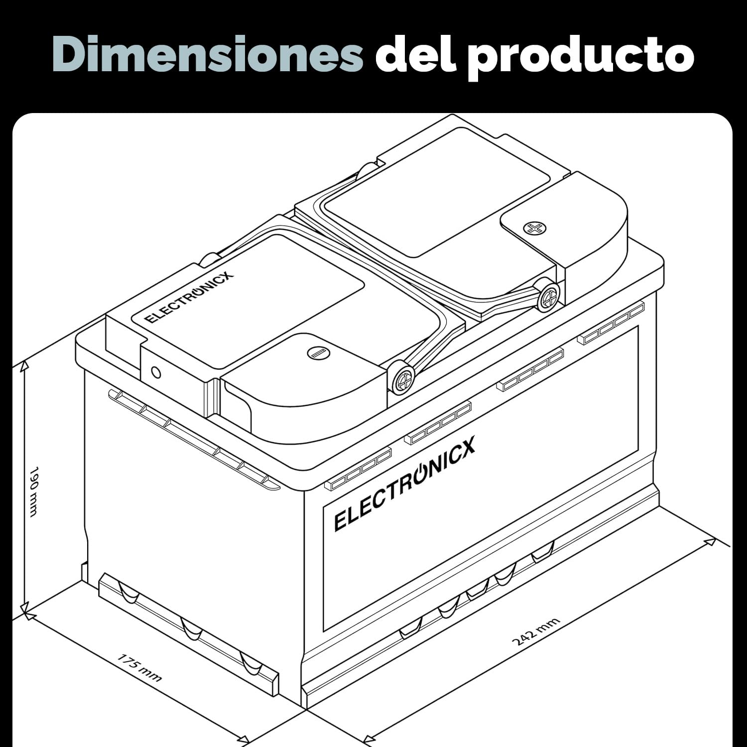Electronicx batería de Suministro 12V 80Ah Gel, 80 AH sin Mantenimiento y sellada. Resistente a ciclos para Solar, Barco, Autocaravana, Carretilla elevadora. Medidas 242×175×190mm.