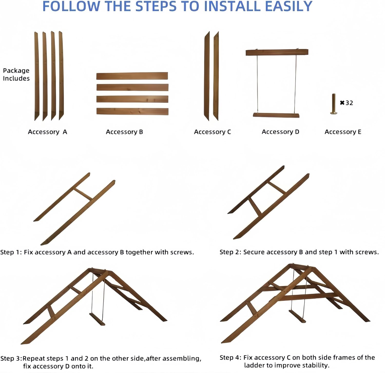 Roosting Bars for Chickens in Coop: Chicken Perches for Coop with Swing - Chicken Run Accessories Toy, Wooden Ladder for Pet, Ideal for Backyard Poultry, Farms - Easy to Assemble and Clean