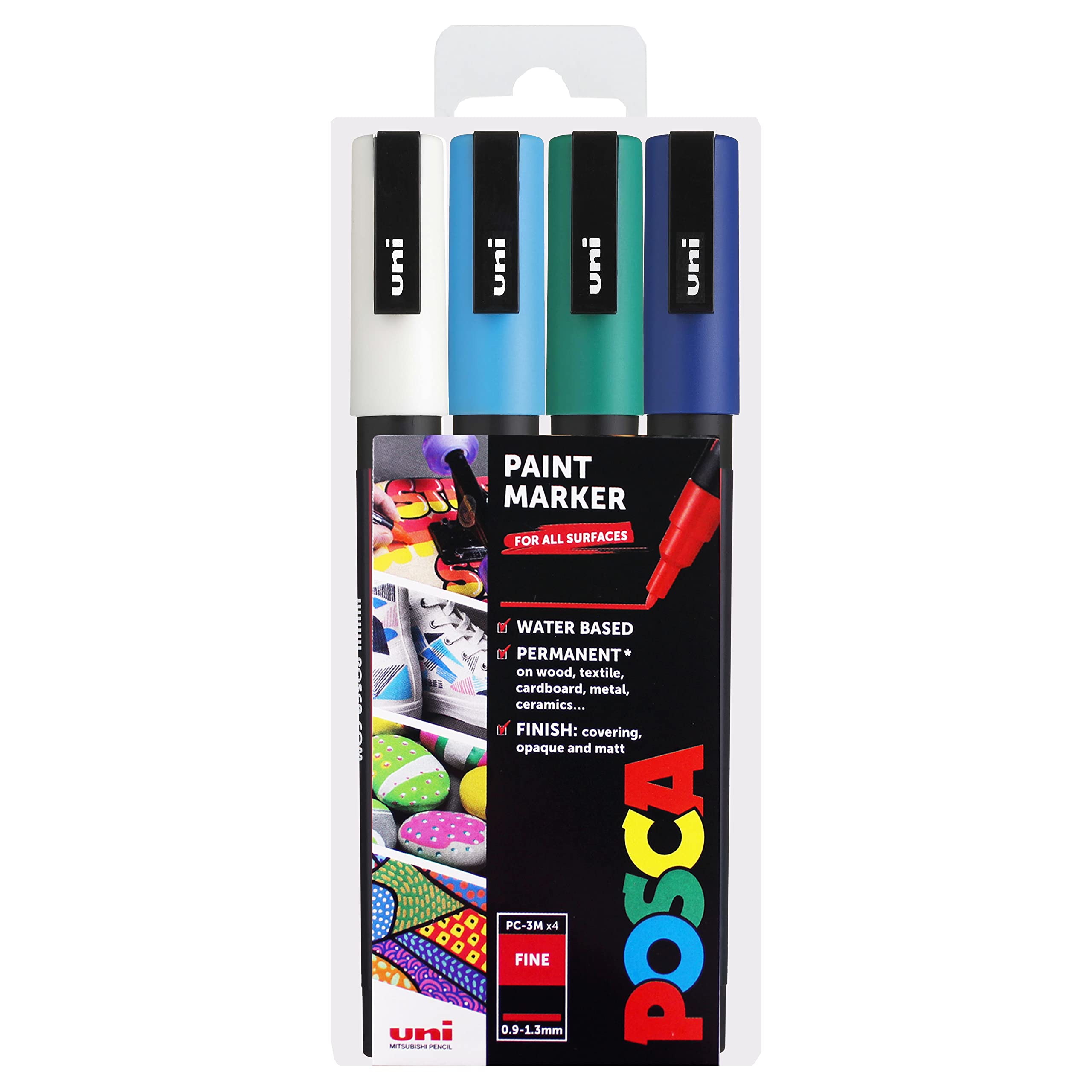 Posca PC-3M - Marcadores de pintura artística, juego de 4, en cartera de plástico, tonos de invierno