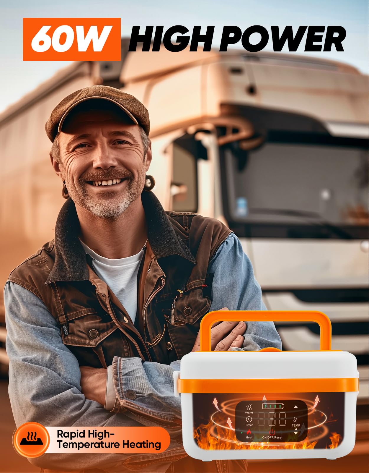 Fiambrera eléctrica inalámbrica, calentador de alimentos autocalentable, fiambreras a batería con recipiente de 1 litro, lonchera térmica recargable para hombres, mujeres, automóvil, camión 3