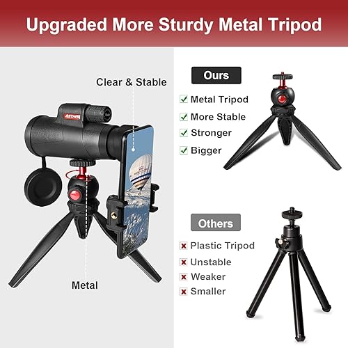 Miniatura 5 de Telescopio monocular de 12 x 50 pulgadas para teléfono inteligente monoculares de alta potencia para adultos con trípode y adaptador de teléfono