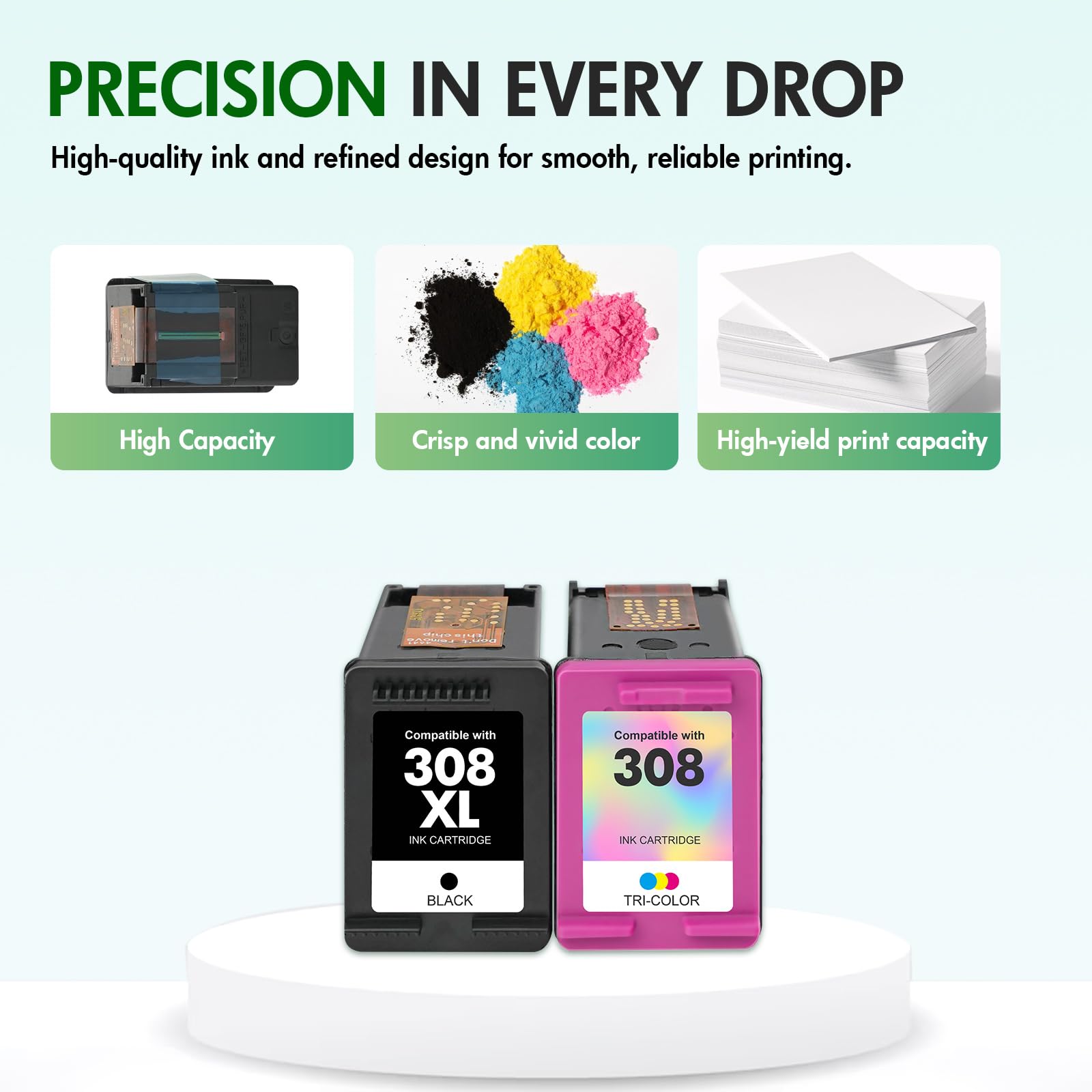 Toner Bank 308XL - Cartuchos de Tinta para HP Envy 6110e 6120e 6122e 6130 6132e 6532e (1 Color Negro)