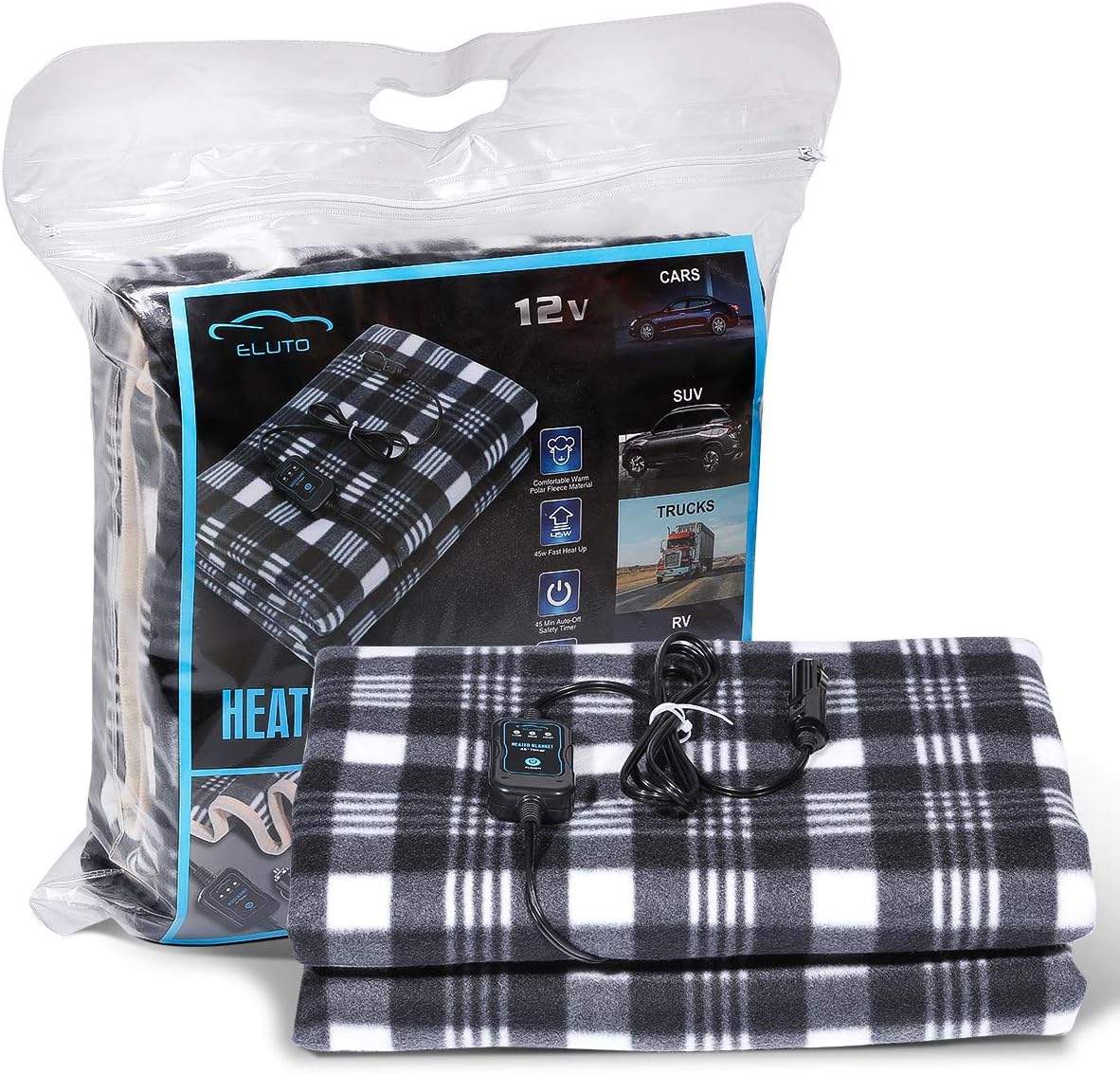 ELUTO Electric Blanket 12V Polar Fleece Blanket Blanket for Trucks Winter Cold Weather Blanket Electric 60 x 43.5 Inch : Everything Else