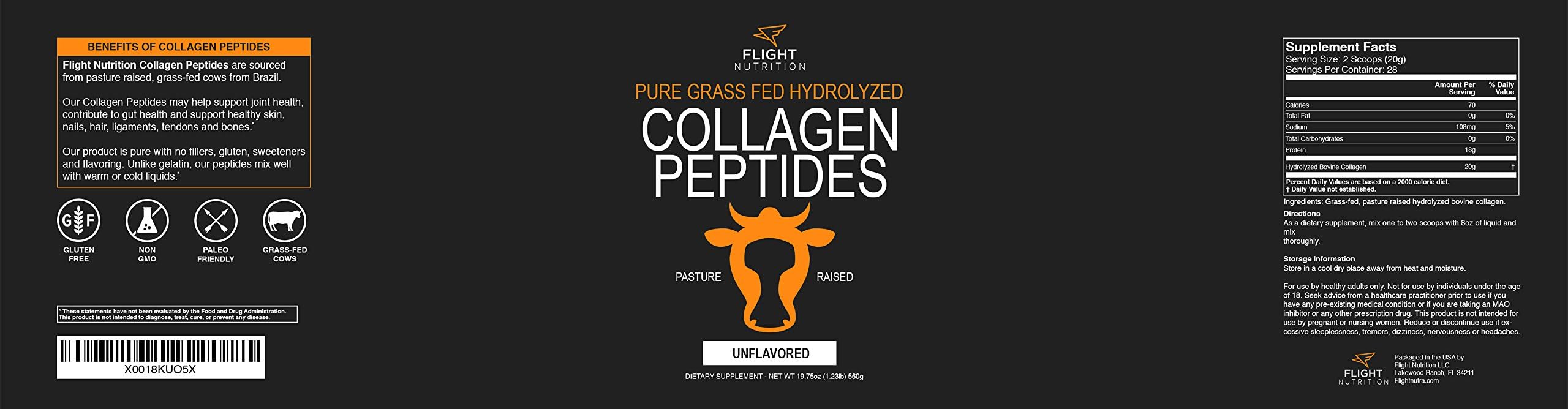 Flight Nutrition Collagen Peptides (19.75oz) – Pure, Natural Grass Fed, Hydrolyzed Collagen Gelatin – Non-GMO, Paleo Friendly