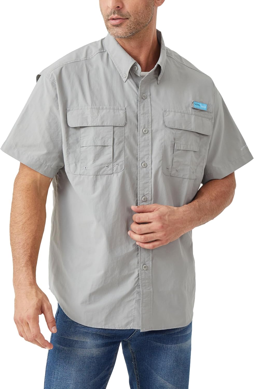 Tuna Men's Fishing Short Sleeve Shirts - UPF 50+ Sun Protection Quick-Dry Water-Resistant Botton Down Outdoor Camping