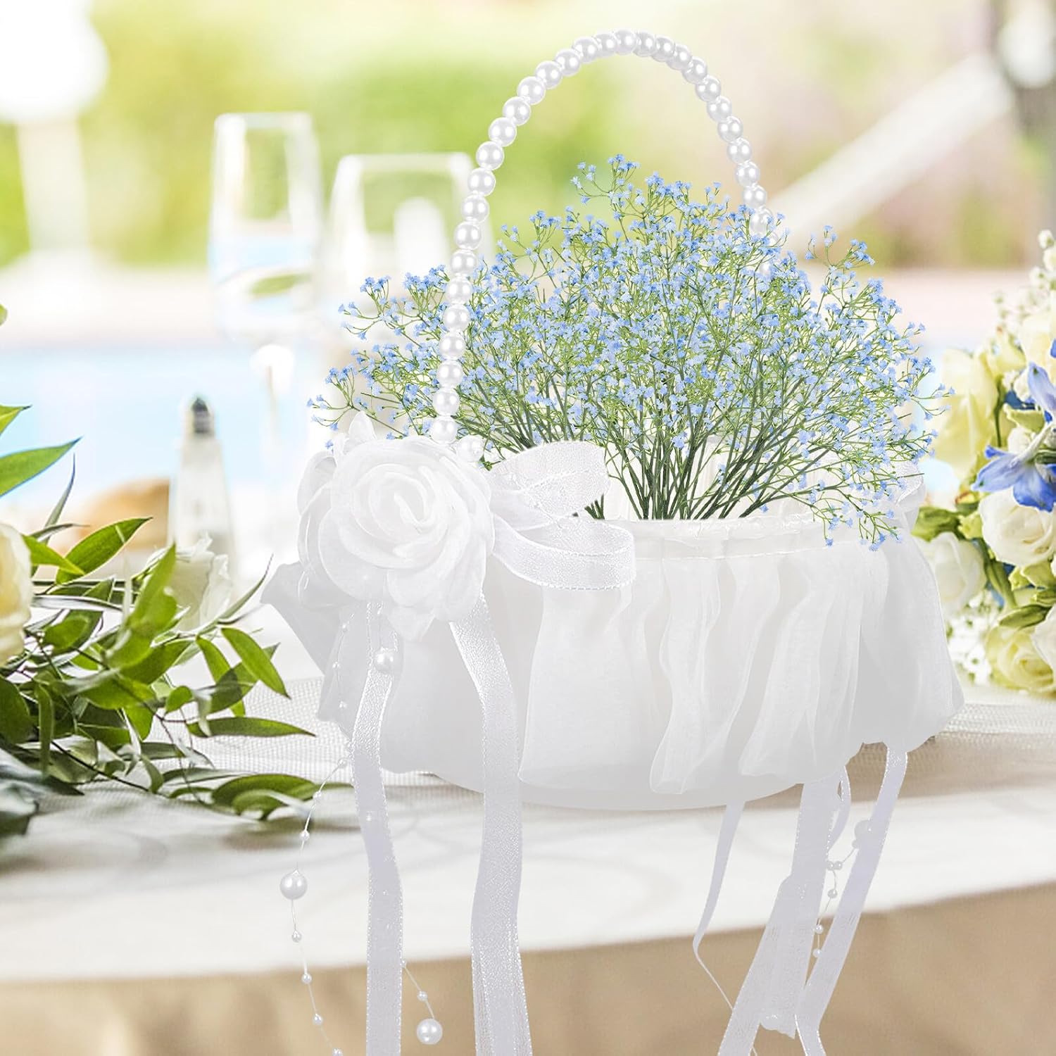 Wedding Flower Girl Basket Small Rustic Flower Petal Basket with Handle for Outdoor Indoor Ceremony and Wedding Party Decor