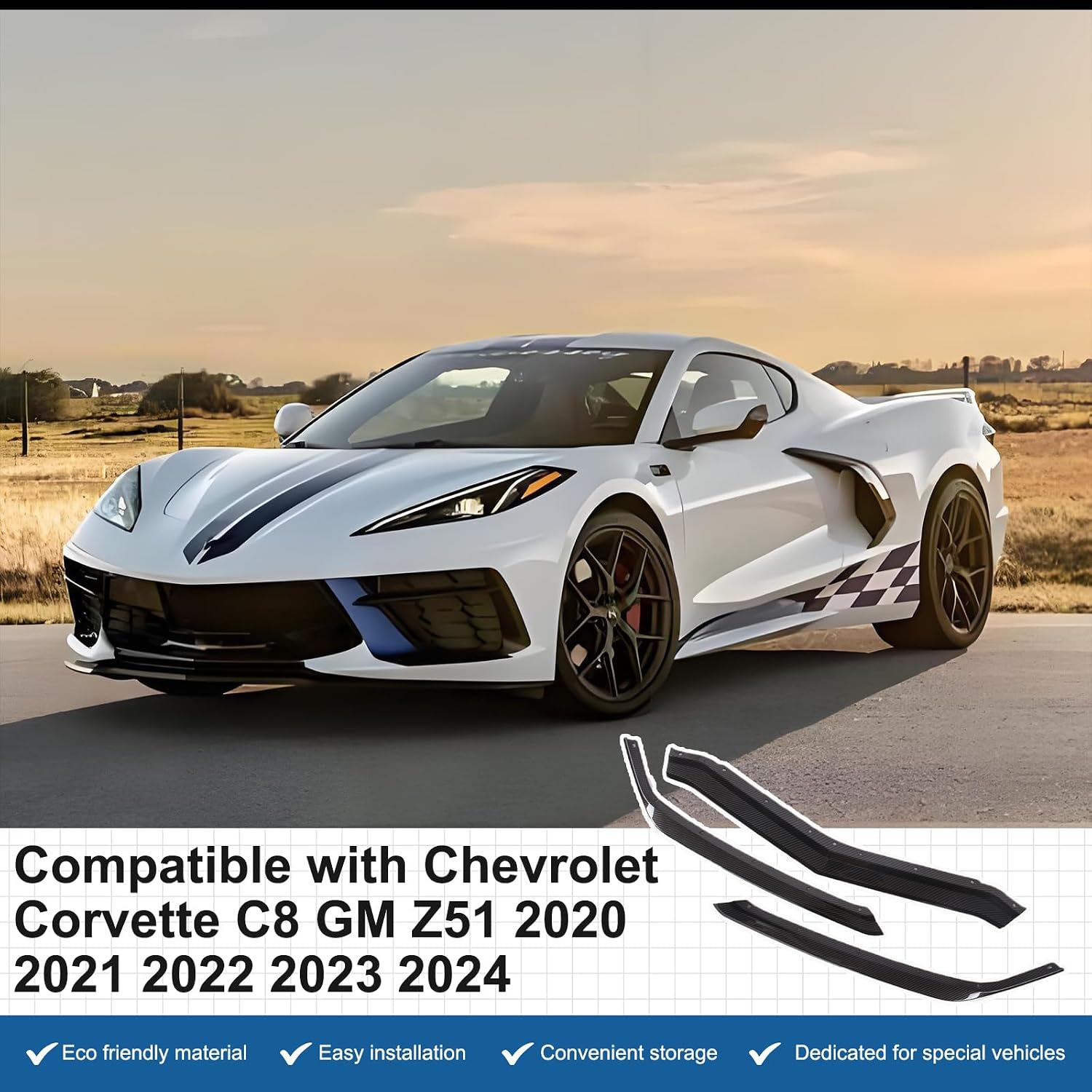 Replacement Front Bumper Lower Lip Splitter Compatible with Chevrolet Corvette C8 GM Z51 2020-2024 Front Bumper Air Intake Lower Lip Protection Trim Spoiler (Carbon Fiber Pattern)