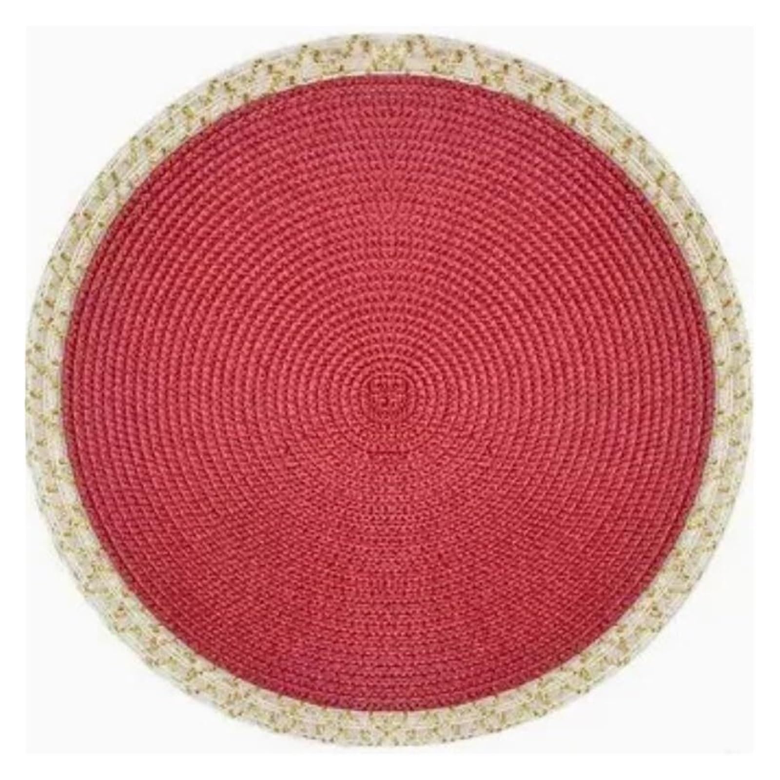 Table Place Mats Heat Resistant, Round Gold Border PVC Placemat Multicolor 38 cm(Red)