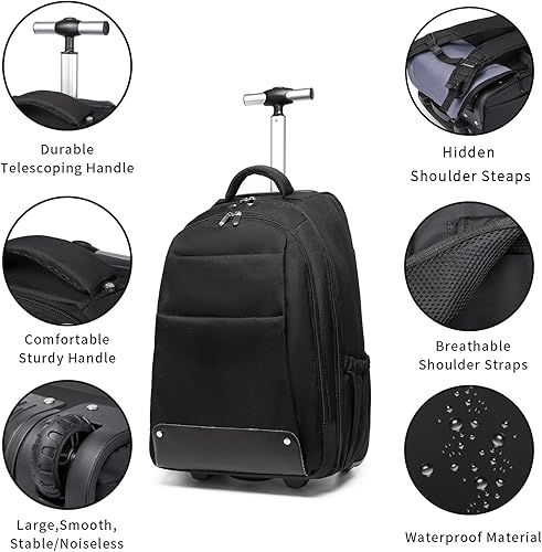 Vista 4 de seyfocnia Mochila con ruedas, bolsa de viaje con ruedas para laptop de 17 pulgadas, mochila de viaje con ruedas para laptop con ruedas para mujeres