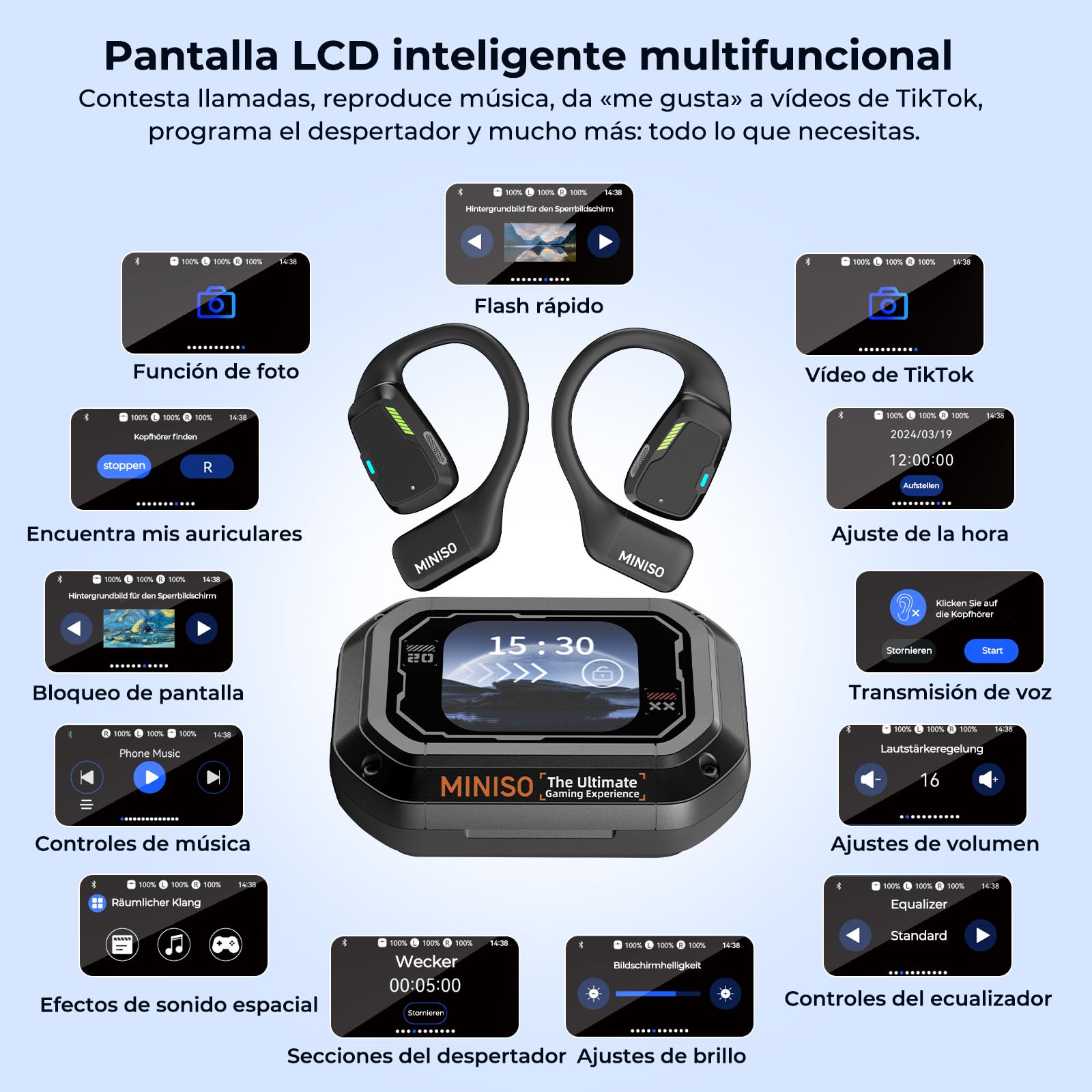 MINISO M98 Auriculares Traductor en Tiempo Real, 134 Idiomas Auriculares Traductores Simultaneos IA de voz, 3 en 1 Auriculares Traductor con pantalla táctil LCD para Negocios, Viajes y Estudio