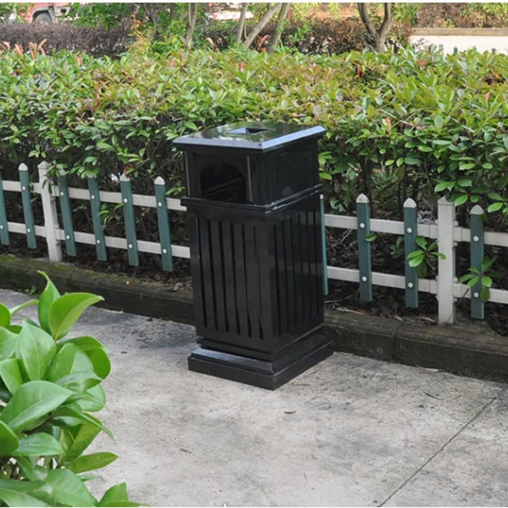Papelera Antigua de Metal Negro con Base Reforzada, Cubo de Basura Exterior de Gran Capacidad, fácil de Limpiar.