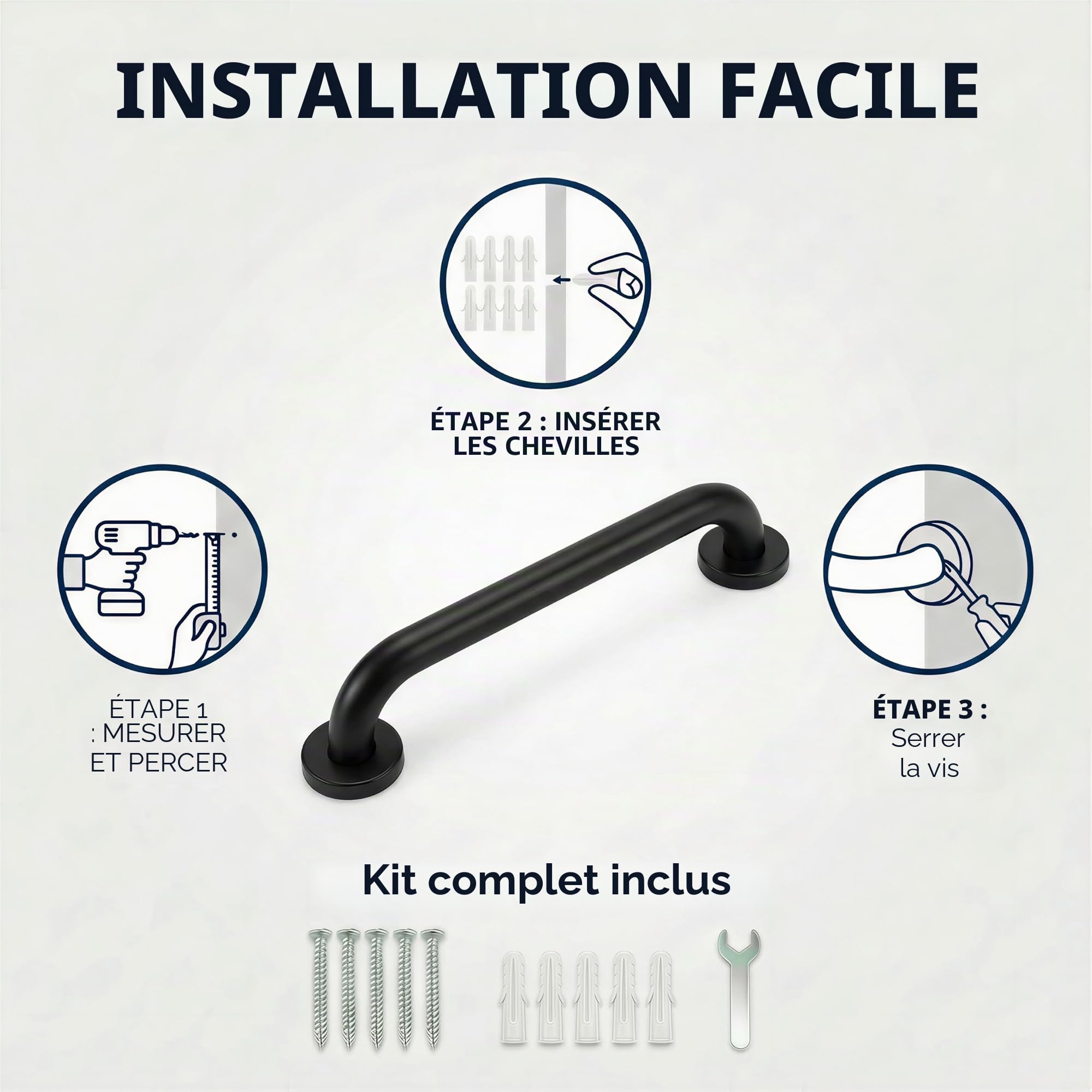 Lot de 2 Barres d'appui 30 cm de Long. 304 Poignée de Acier Inox Poignée Sécurité pour Personnes Agées Barre de Douche pour Toilettes, Salle de Bain, Baignoire