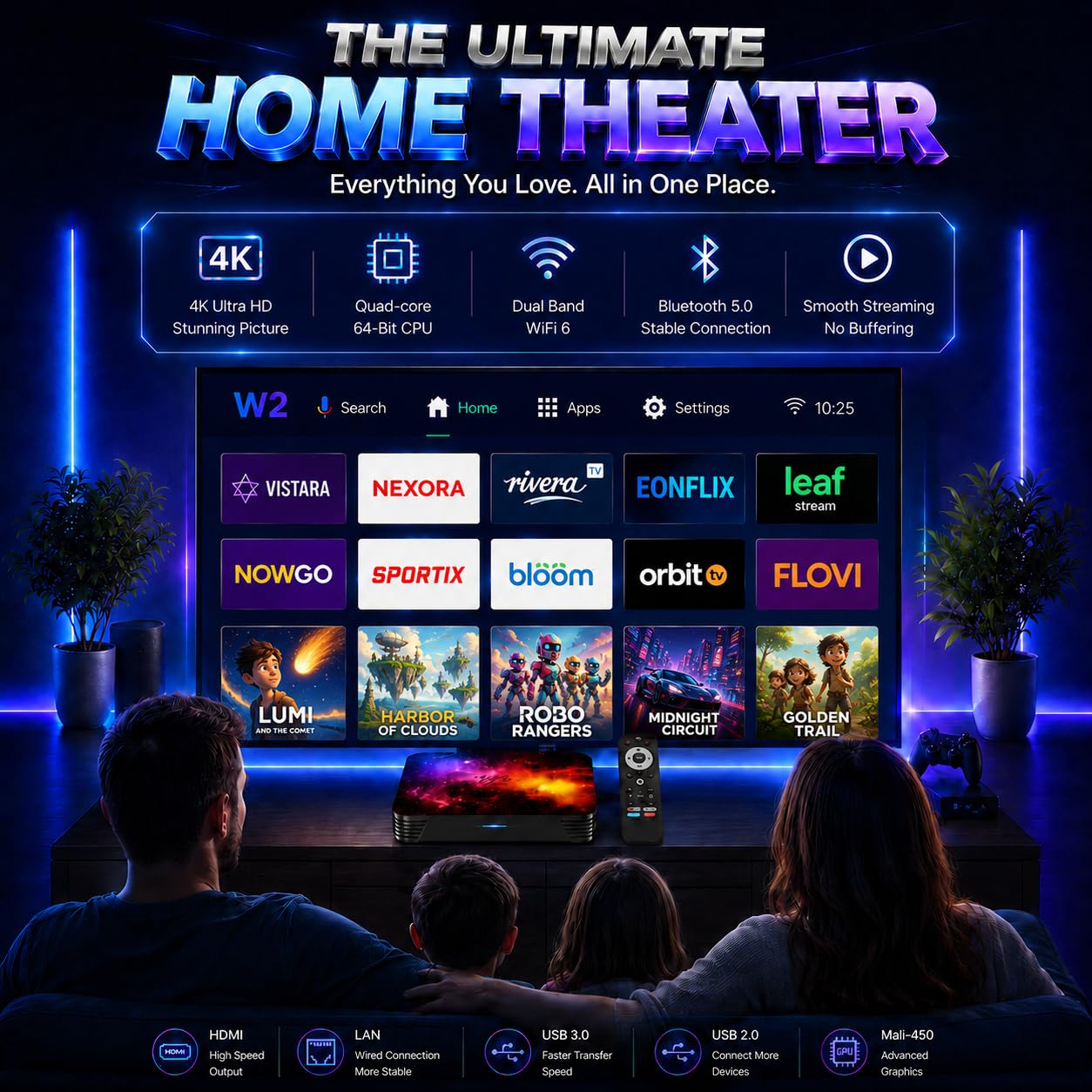 Android TV 14 - Processore Quad-Core, 4GB RAM e 64GB ROM, WiFi Dual Band 2.4G/5G, Bluetooth 5.0, Porte HDMI 2.0 e USB 2.0, Mini Tastiera fornita 2k