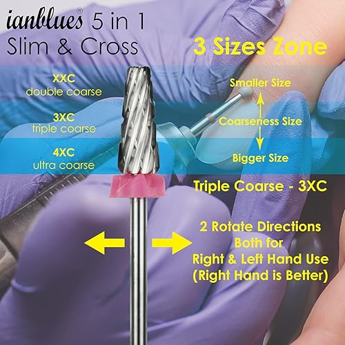 Miniatura 9 de ianblues Taladro de uñas multifunción 5 en 1, edición de barril delgado y corte cruzado, para máquina de manicura eléctrica, eliminación rápida de