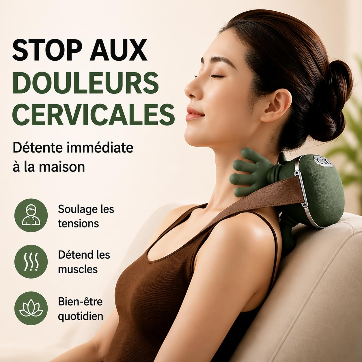 Masseur Cervical et Épaules Électrique – Massage Profond 3 Niveaux + Chaleur 2 Niveaux – Sans Fil Rechargeable 2000 mAh – Appareil de Massage Portable Cou, Dos, Jambes