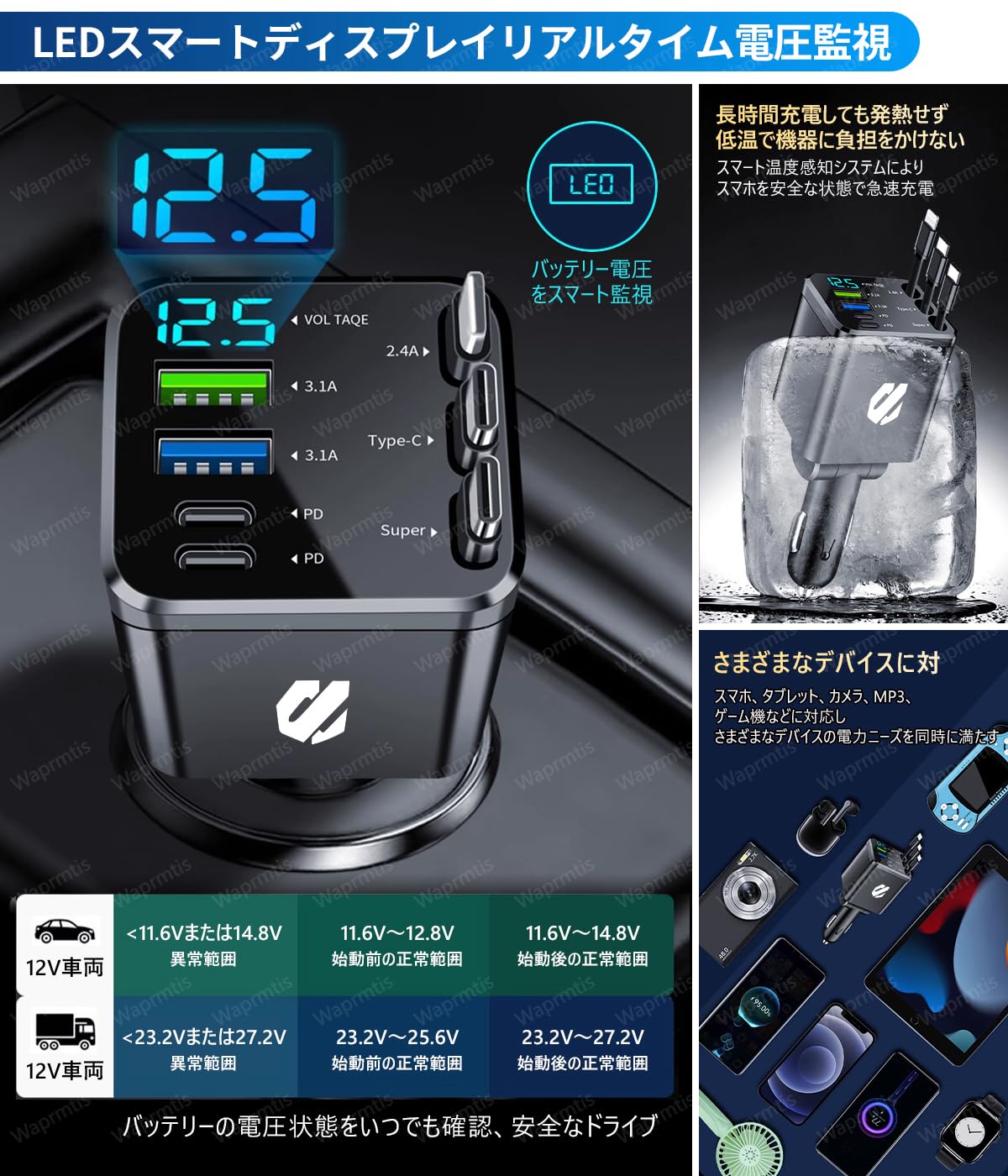 Amazon.co.jp: ライズ 7in1 車載 急速充電器 シガーソケット デュアル
