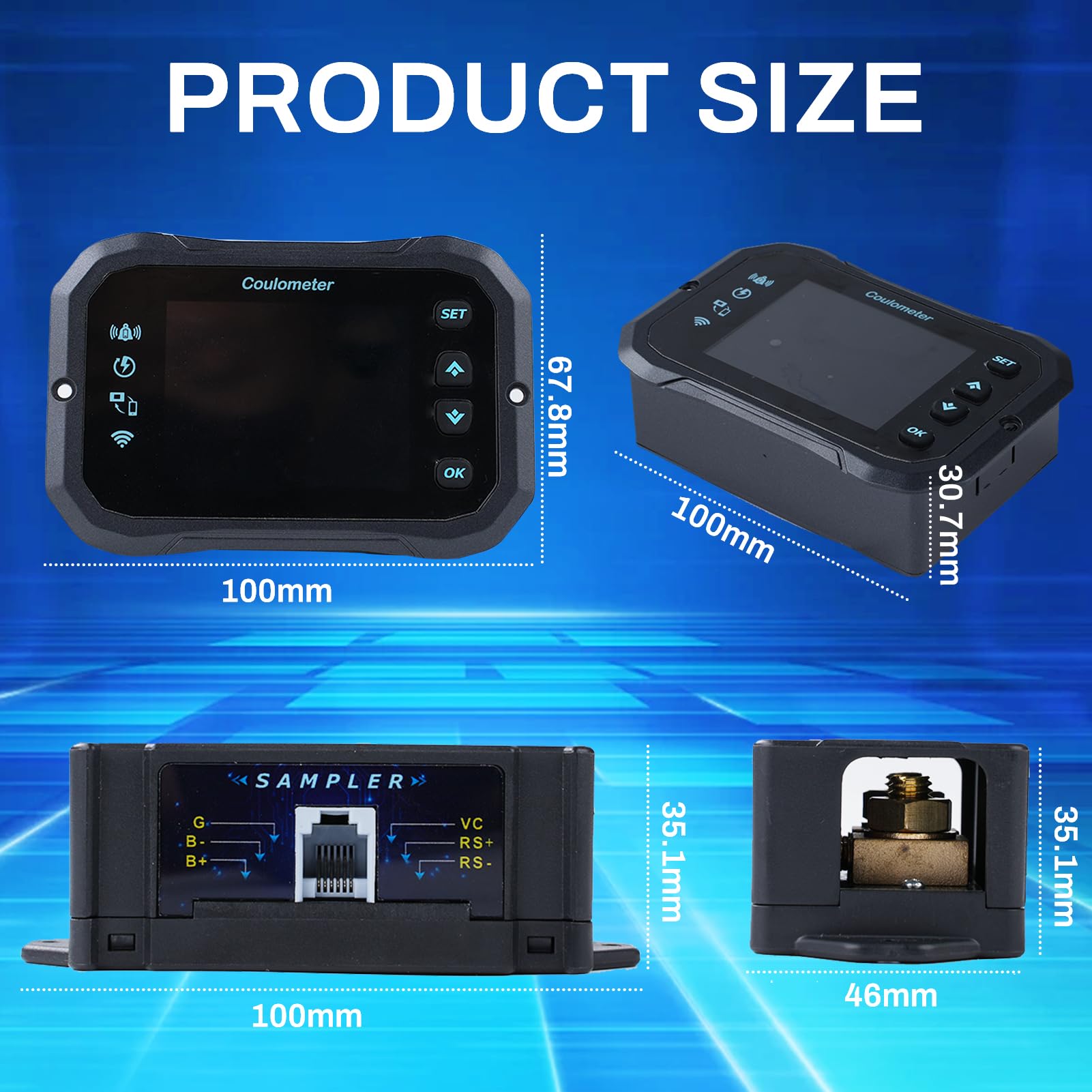Monitor Batteria, WIFI Tester Coulomb 12V 24V 36V 48V 72V Controllo Remoto APP con Allarme Digitale Voltmetro 100A 10-100V per Roulotte Impianto Solare