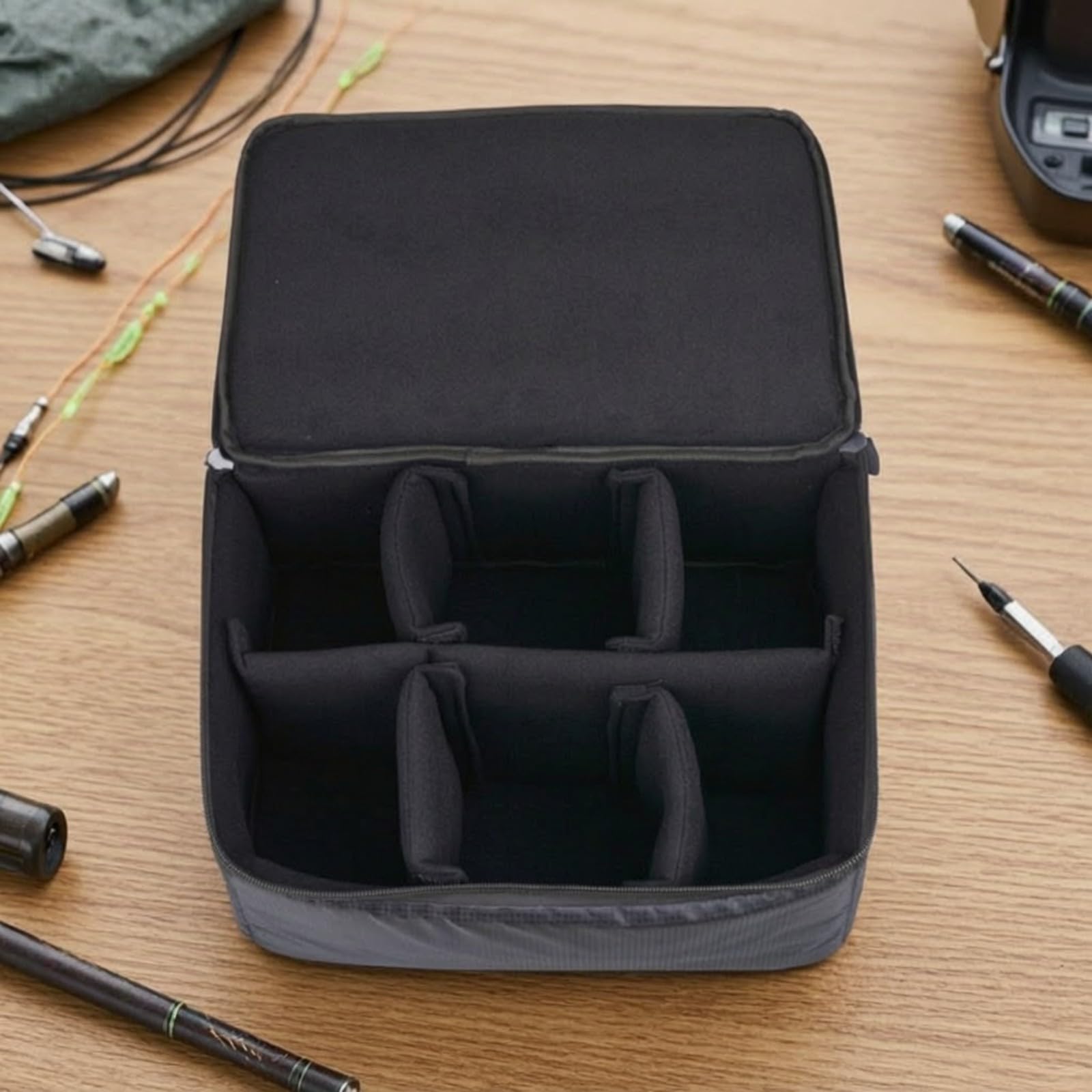 F Fityle Bolsa Engranajes Carrete Pesca con Divisores Ajustables Impermeable Estuche Pesca con Divisores Ajustables Ajustable para Pescadores