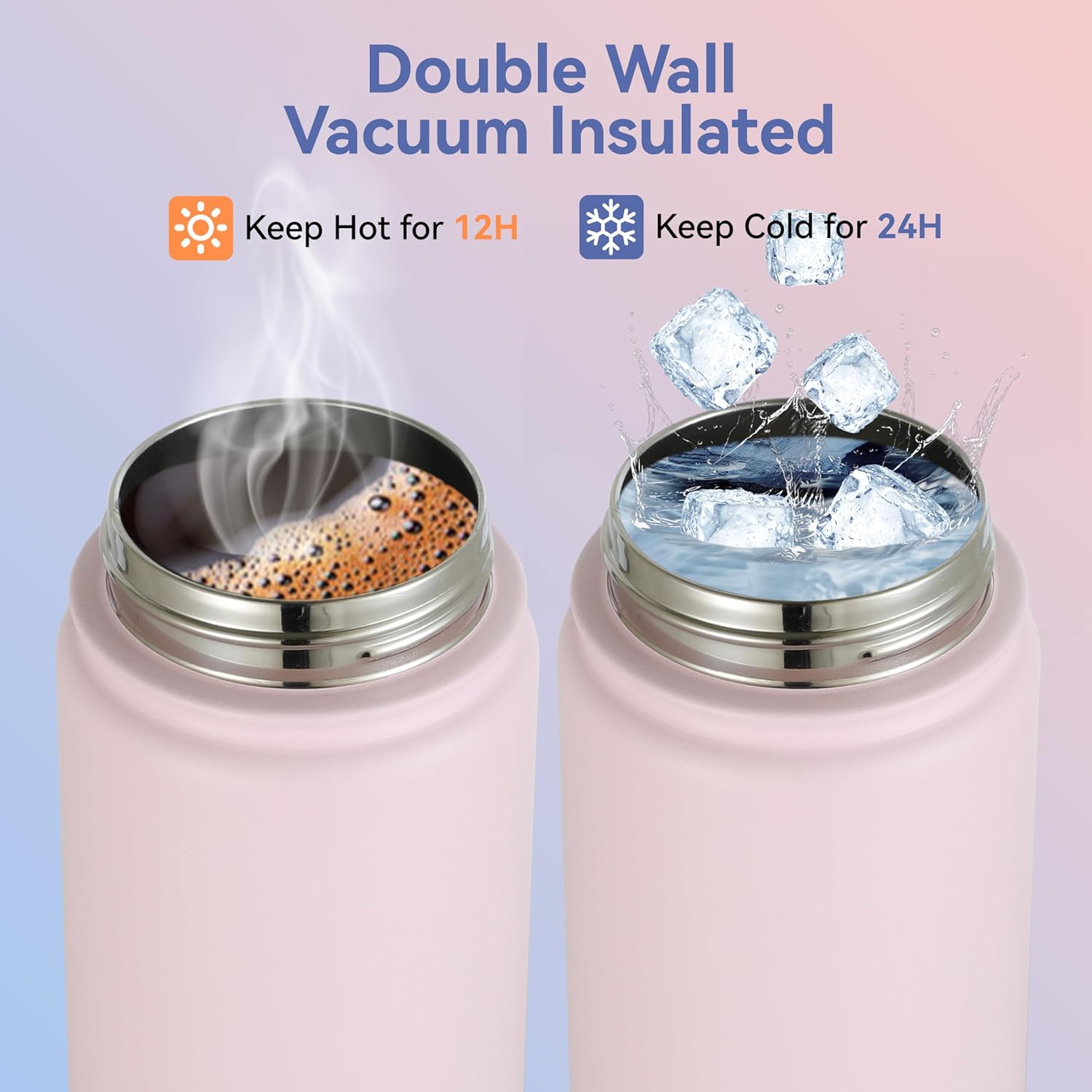 HASLE OUTFITTERS Insulated Water Bottle 16 oz Double Wall Vacuum Stainless Steel Water Bottle Leak Proof for School Wide Mouth with Straw Lid & Spout Lid Keeps Cold and Hot(Pink,1pack) - Image 4