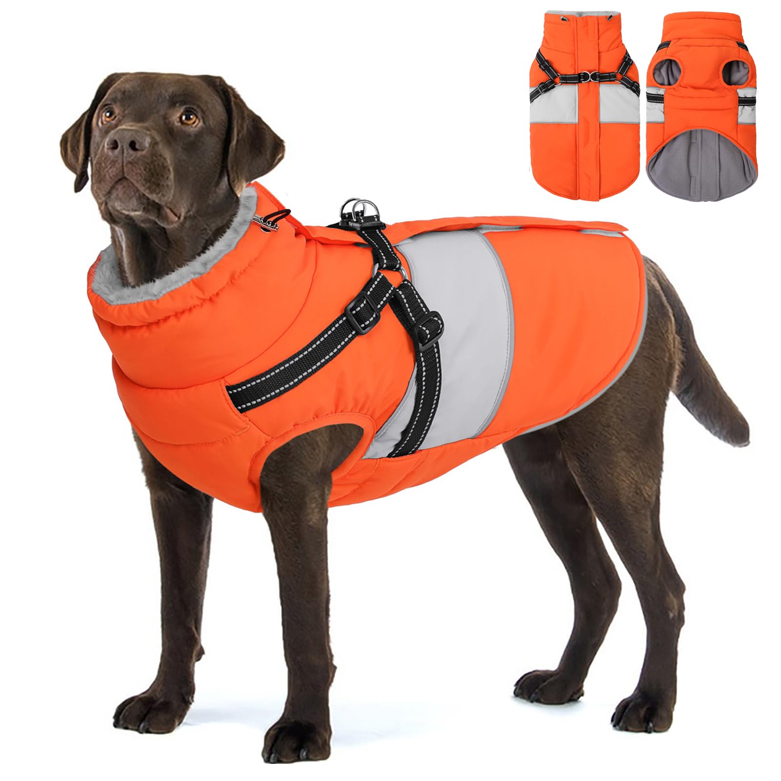 AOFITEE Dog Winter Coat, Dog Coat with Harness Built in