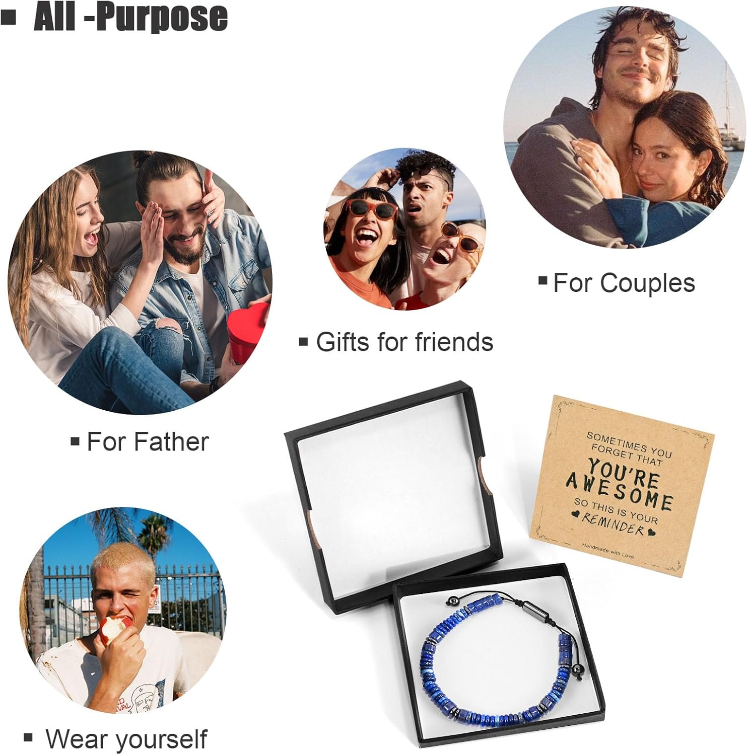 VIBILIA Healing Crystal Bracelets Beaded Bracelets for Men Women Natural Stone Adjustable Bracelets Unique Gifts for Father Son Grandfather Brother Friend - Image 4