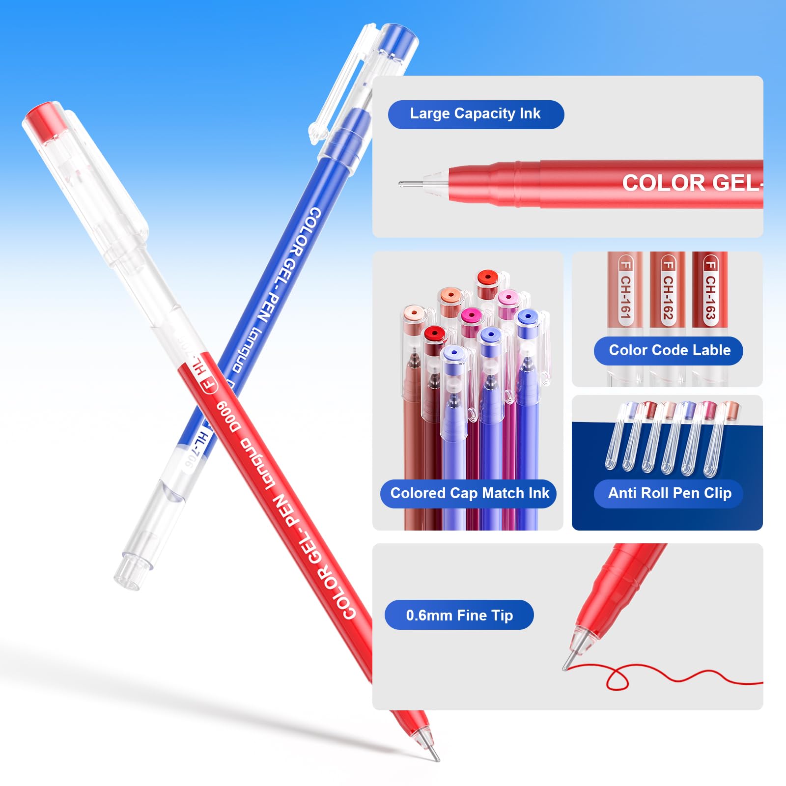 TrendGate 252 Stylos Gel Acrylique, Pointe Fine 0,6 mm Gel Pen | 234 Couleurs (230 + 6 noir/6 Blanc/5 Argent/5 Or), Feutres Gel Coloriage Adulte, Dessin, Écriture, Journaling, Multi-surface