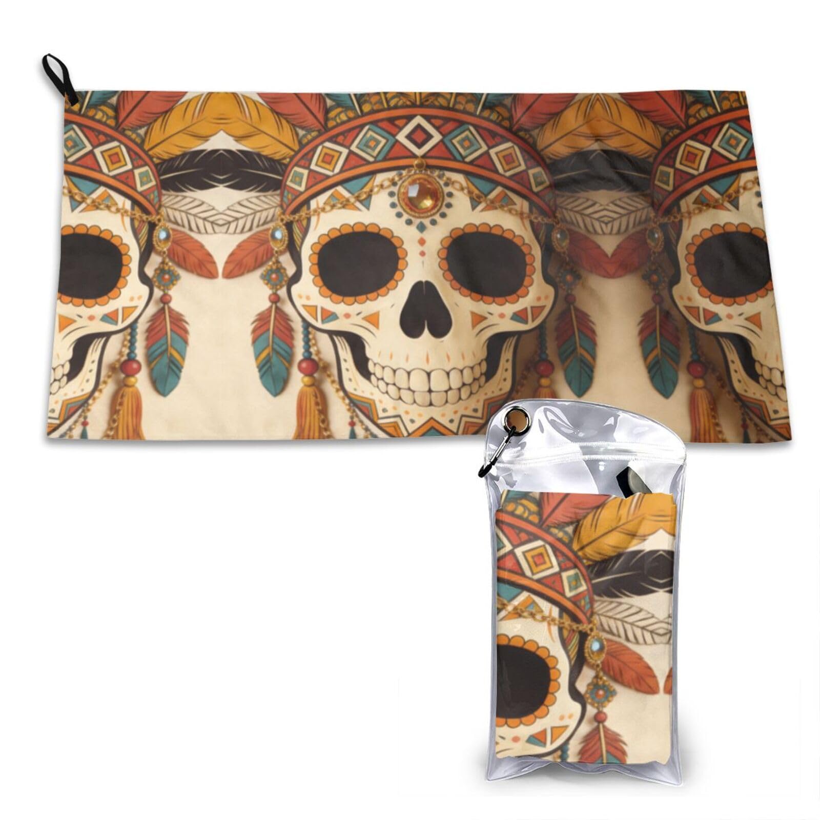 DUYKIMQW Ornate Sugar Skull Print Quick Dry Towel 16x31.5in White