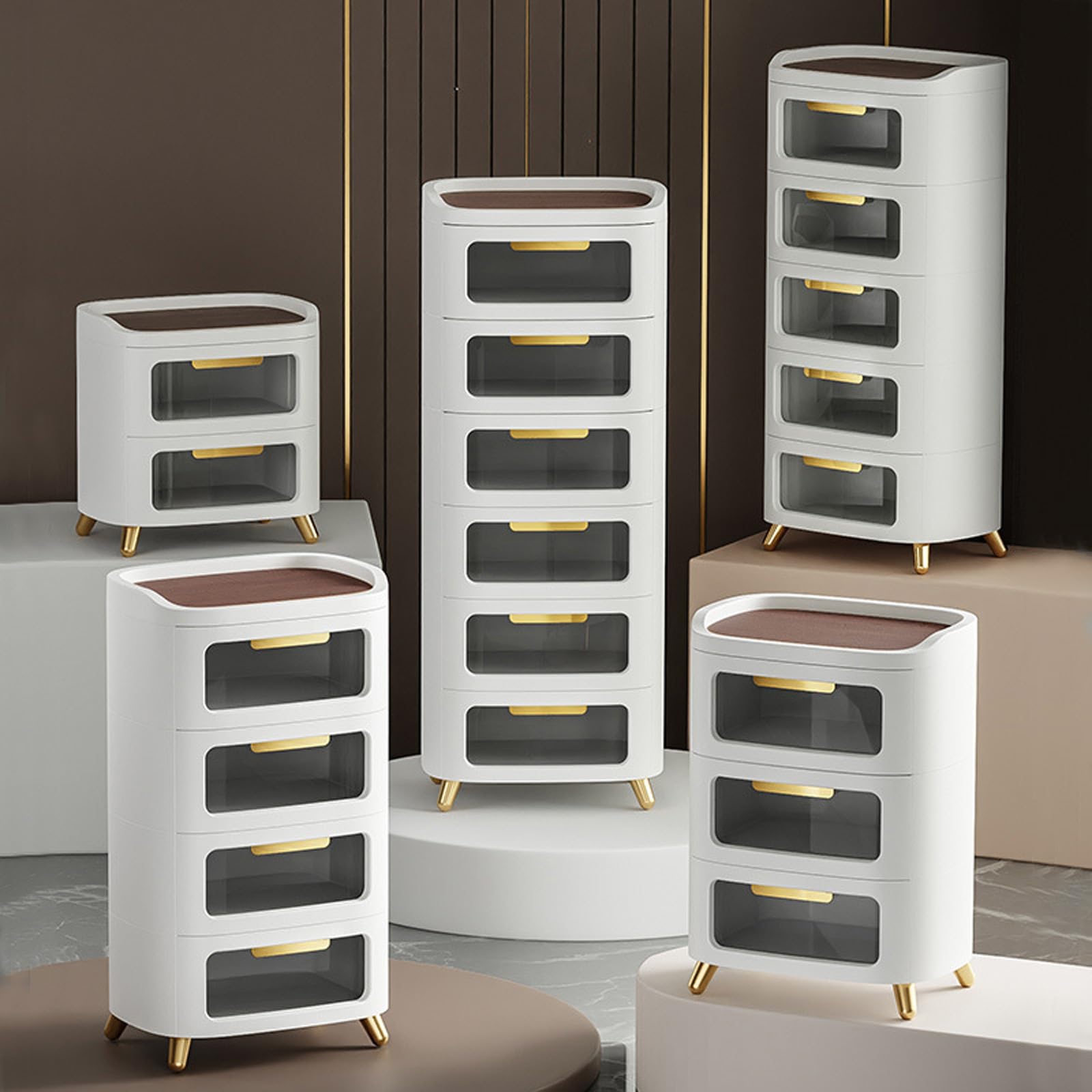 Organizzatori e contenitori per armadio, in plastica, con 2 cassetti, impilabili, verticali, per dispensa, armadio, scrivania, cucina, con ante trasparenti