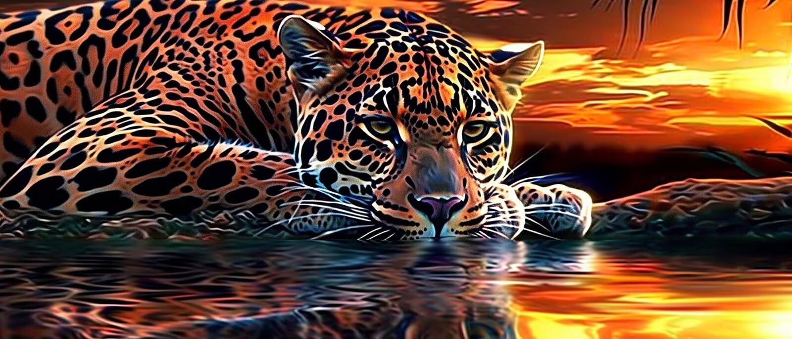 5D DIY Diamond Painting, Leopard Diamond Painting XXL Erwachsene Groß 100x233cm, Diamond Art Sonnenuntergang Diamant Painting Bilder Kinder Anfänger, Dimondpaintin Geschenke für Frauen, Wand Deko