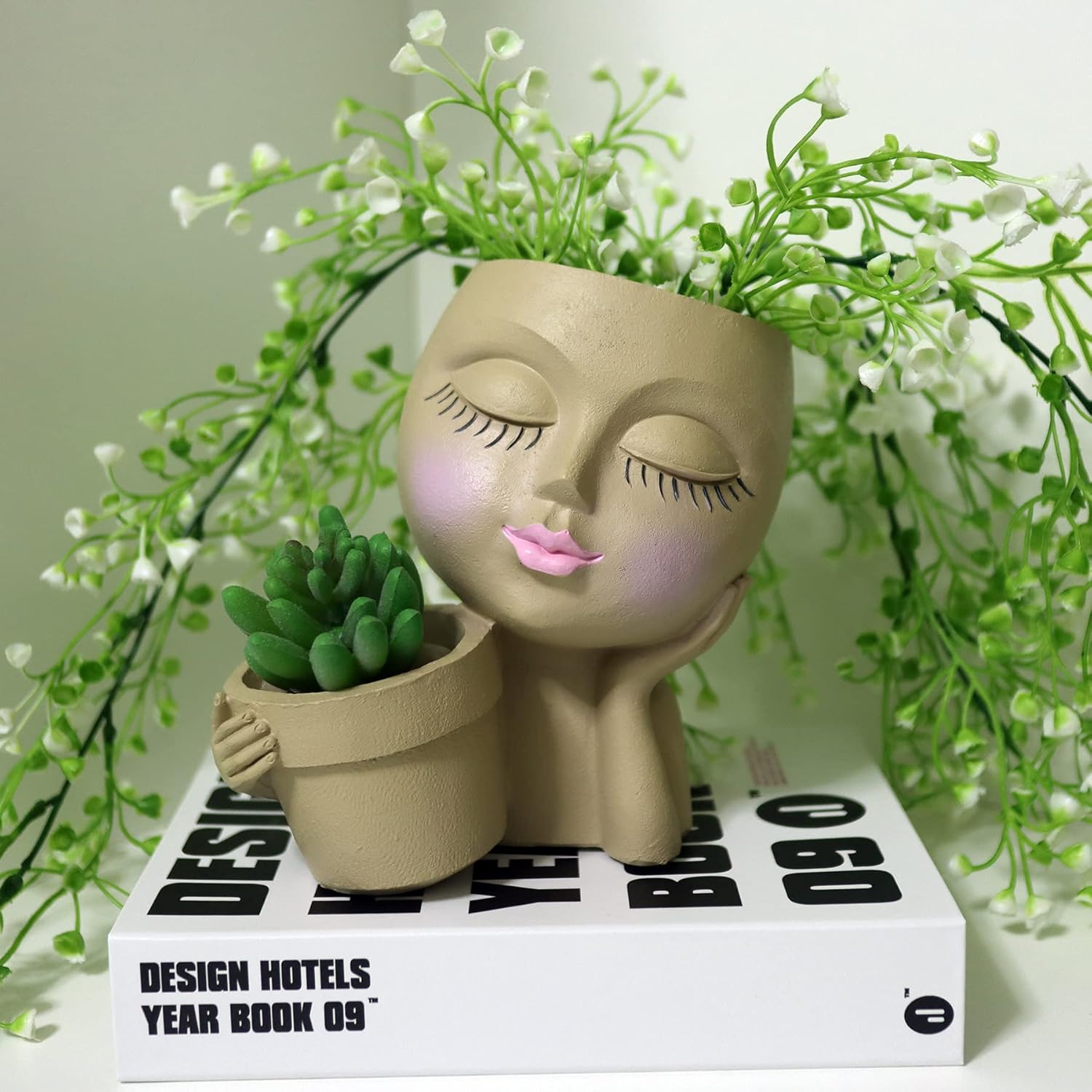 Dolkgy Face Planters Pots Head Planter, Unique Plant Pots for Indoor Outdoor Plants, Novelty Cute Large Girl Head Flower Pots with Drainage Hole for Home Garden Succulents Cactus