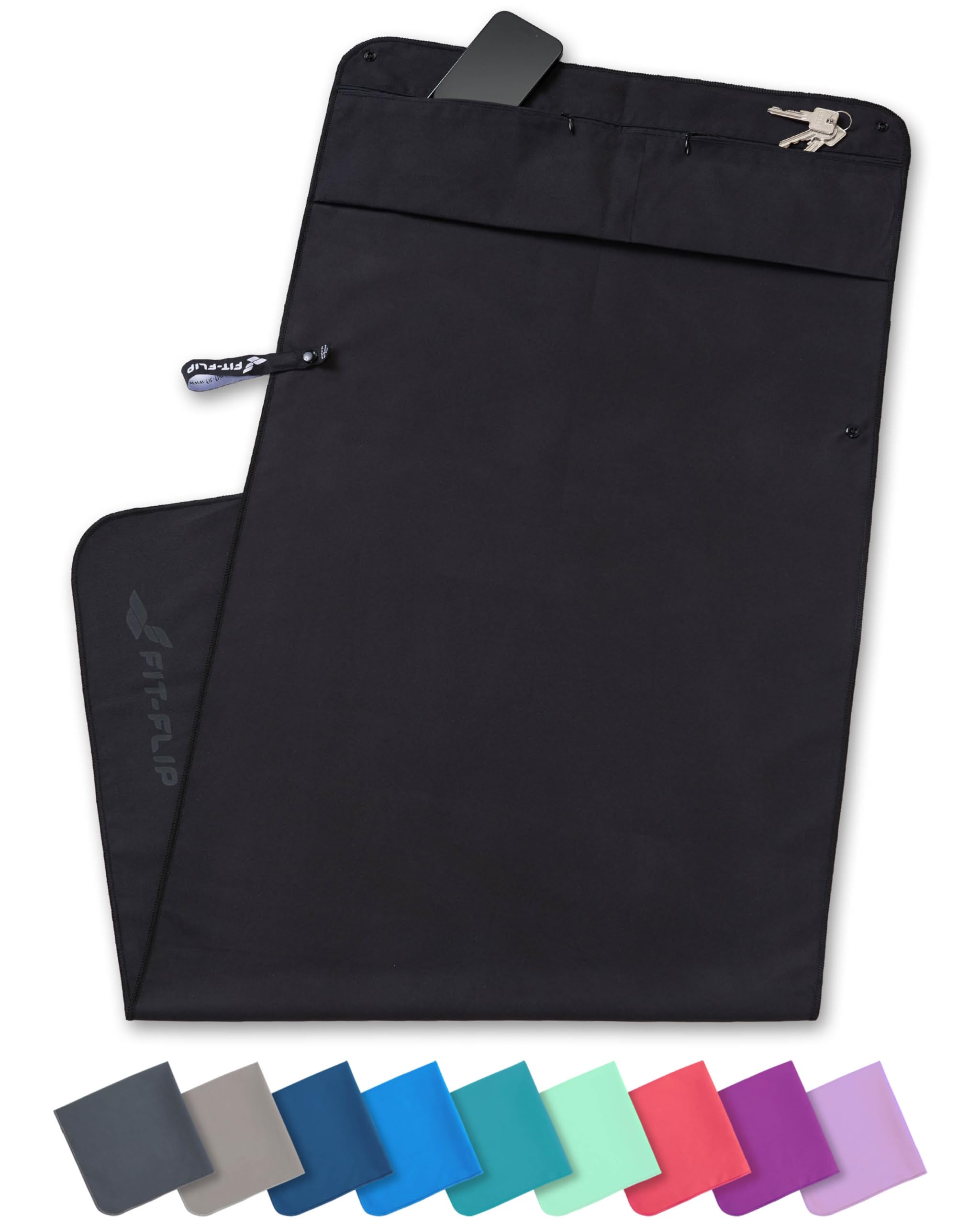 Microfiber Training Towel - Fitness Towel with Zippered Pocket + Magnetic Clip - Compact & Quick Dry - Gym Sports Towel - Black-image-36