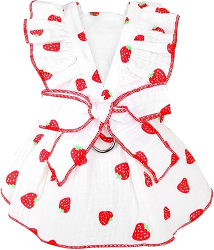 Miniatura 9 de AXIIJGL Vestido para perros pequeños, arnés floral para mascotas, con correa, lindo lazo para cachorro, vestido de princesa con anillo en D, vestido