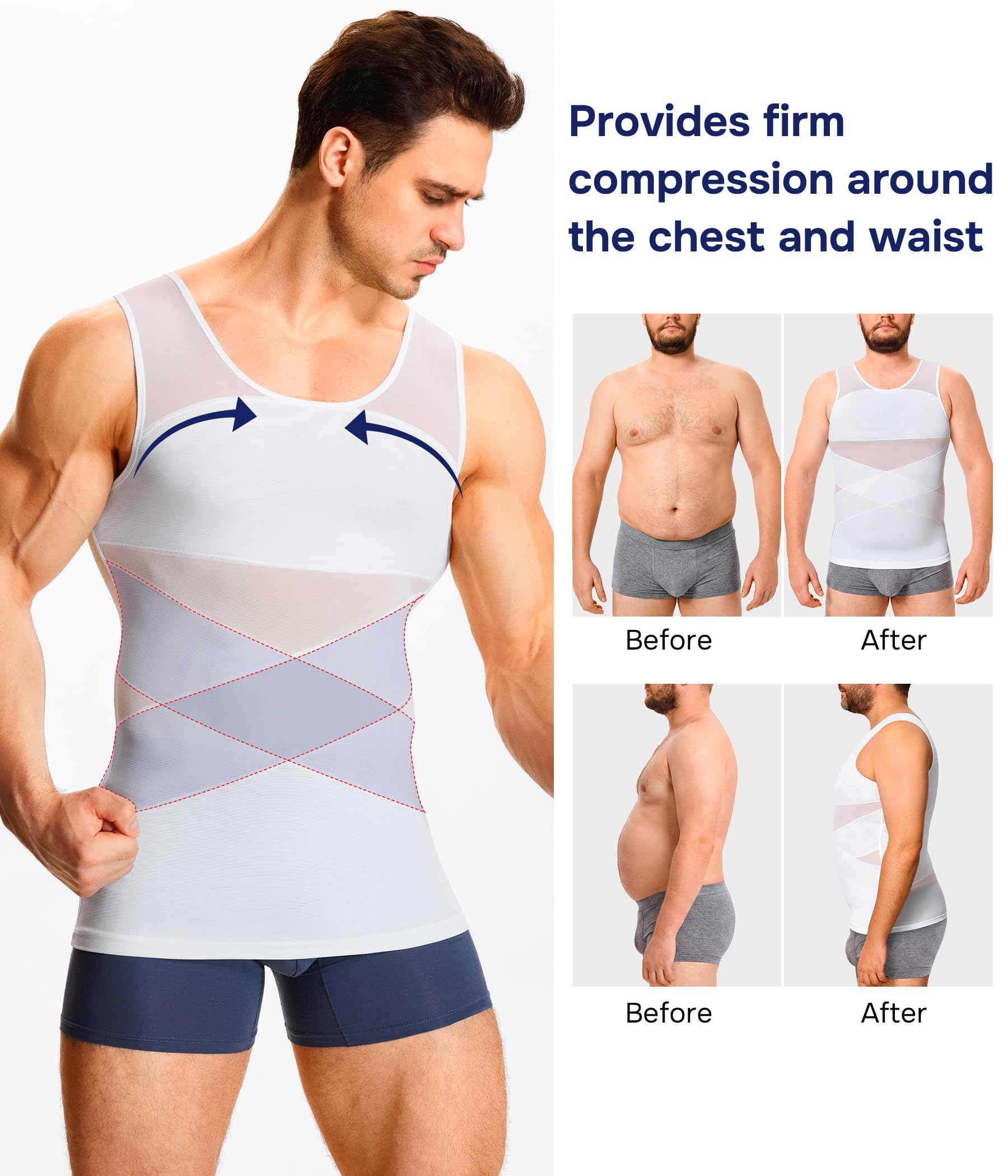 KUMAYES 2 Pack Camisa de compresión Hombre Camiseta Reductora Invisible