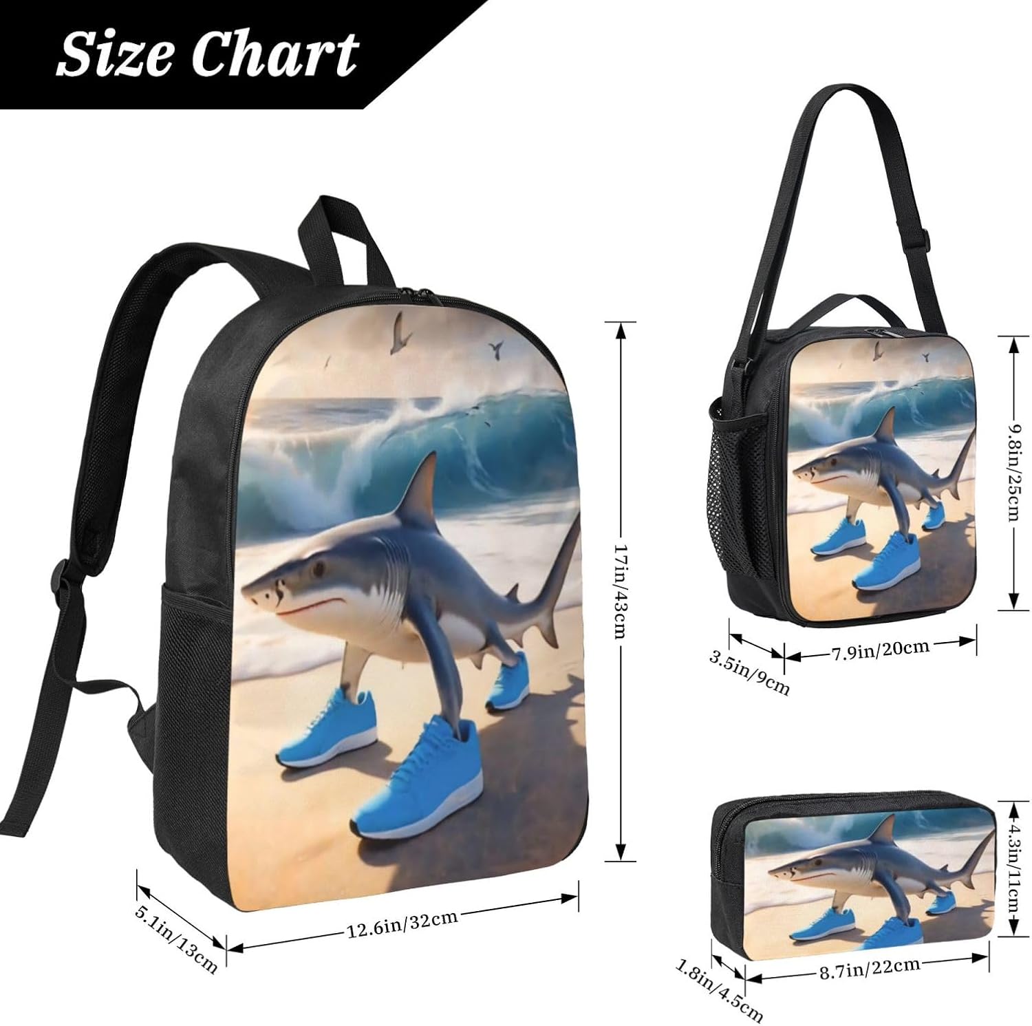 Dyale Adjustable Rucksack Lunch Bag Pencil Case Tralalero Tralala Backpacks 3pcs Set Primary Secondary Daypacks Work Laptop Bookbags Daily Gifts