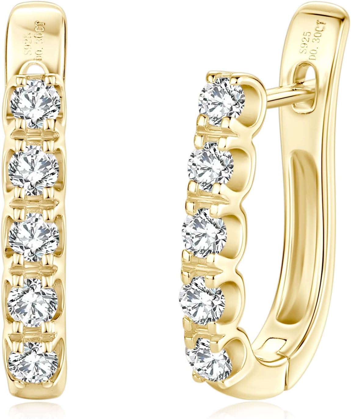 5-Stone Moissanite Hoop Earrings, 0.66cttw D Color Round Cut Moissanite, 925 Sterling Silver U-shaped Earrings Elegant Jewelry Gifts for Women