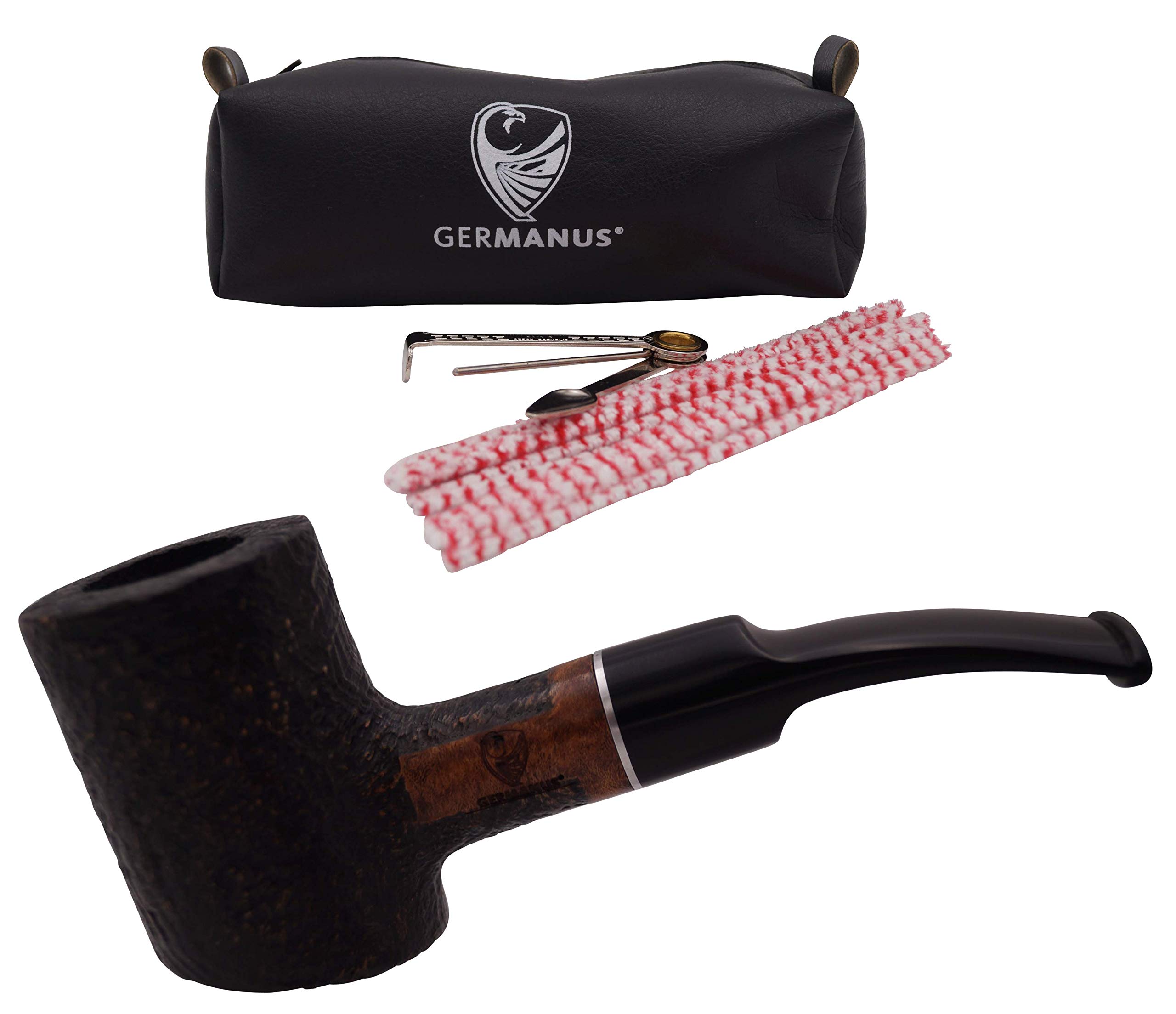 GERMANUS Pfeife Poker, Sandblast Schwarz - Made in Italy