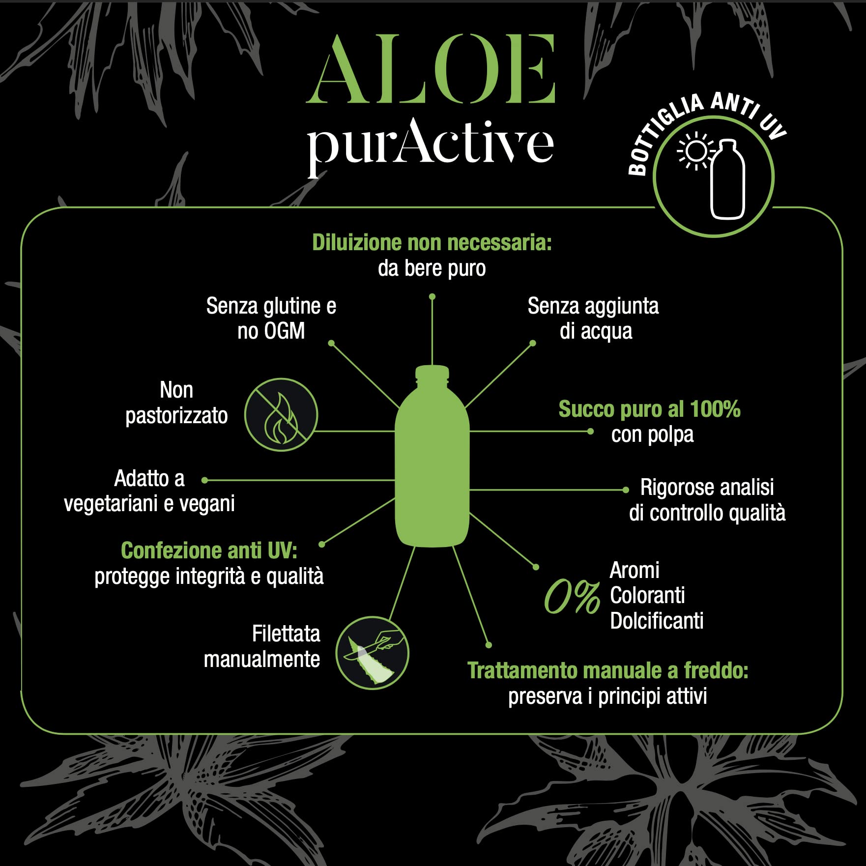 MONTENATURA® Aloe purActive | Integratore alimentare di puro succo 100% Aloe Vera non pastorizzato da bere puro | Tripack 3 x 500 ml