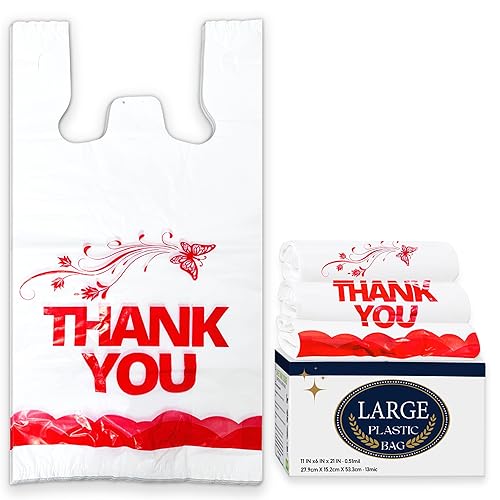 Miniatura 12 de YoYoRain Bolsas de agradecimiento rosadas, 1000 bolsas para camisetas, bolsas para llevar, bolsas de comestibles, reutilizables y desechables, Rosado