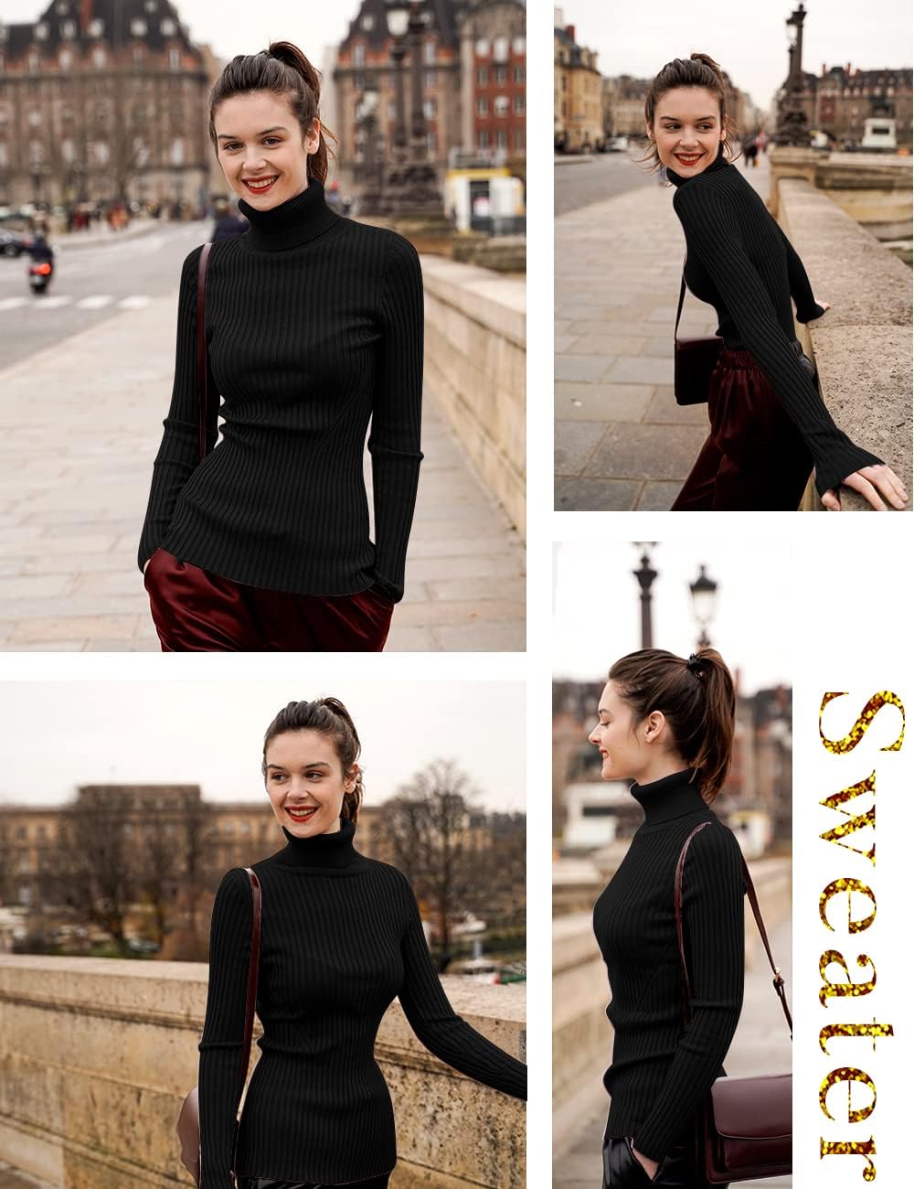 v28 Turtleneck Ribbed Sweaters for Women Cute Sexy Knitted Warm Fitted Sweater - Image 4