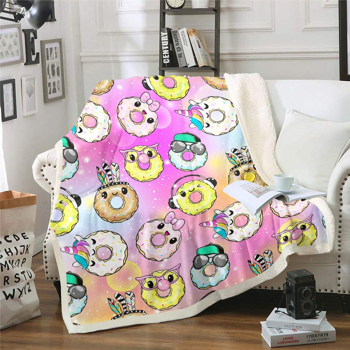 Coperta In Pile Con Stampe Di Ciambelle 152x200 Cm – Morbida Microfibra Per Divano E Letto – Sherpa Reversibile