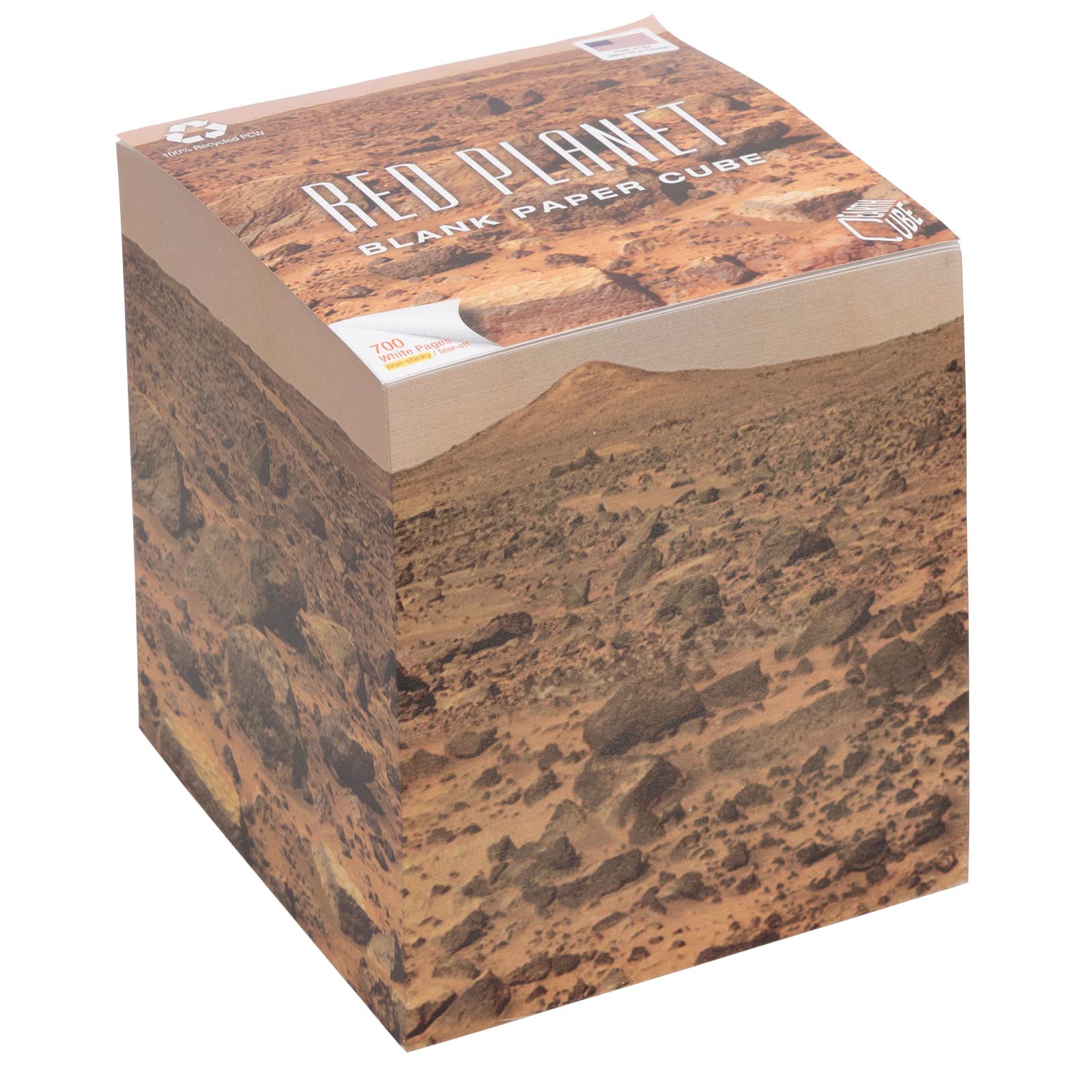 EARTHCUBE(Red Planet Mars Design) Blank White 3.5 Inch Note Cube (Not Sticky) Made in USA (Paper US or CAN) 100% Recycled 700 Tear-off Pages (Not Loose)