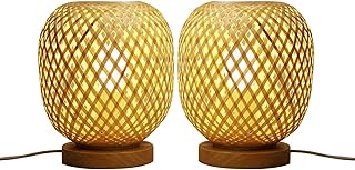 Lampada Da Tavolo in Bambù Intrecciato Lampada Da Comodino Con Decorazione in Stile Sud-Est Asiatico, Lampada Da Scrivania A Casa Con Paralume in Bambù - 2pcs