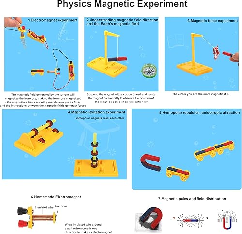 Miniatura 6 de Kit de imanes para niños, juego de experimentos de electroimán de ciencia de física, regalo educativo y de cumpleaños para estudiantes escolares