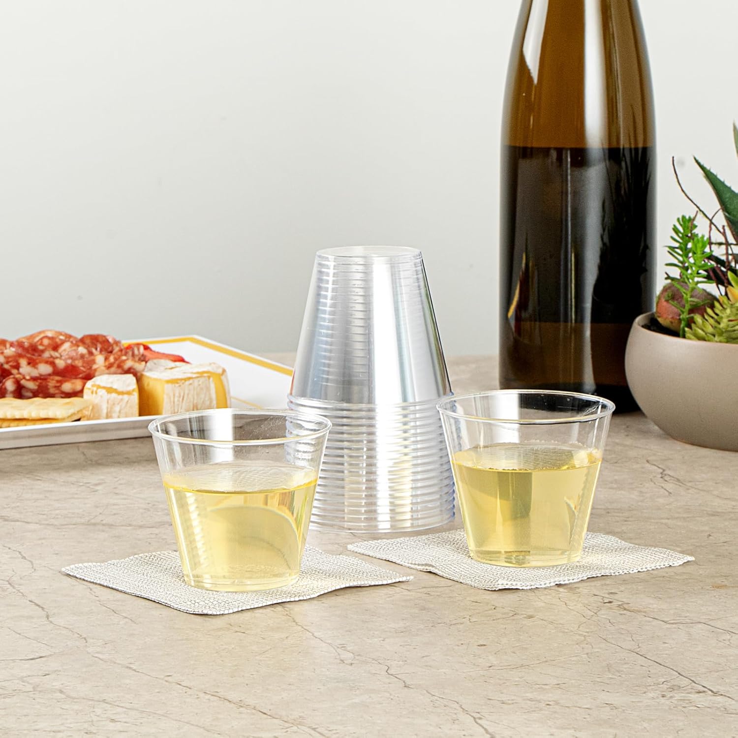 Restaurantware RW Base 5 Ounce Party Cups 20 Disposable Drinking Cups - With Rolled Rim Round Clear Plastic Cocktail Glasses Serve Vodka Tequila Or Whiskey For Birthdays Weddings And More - Image 3