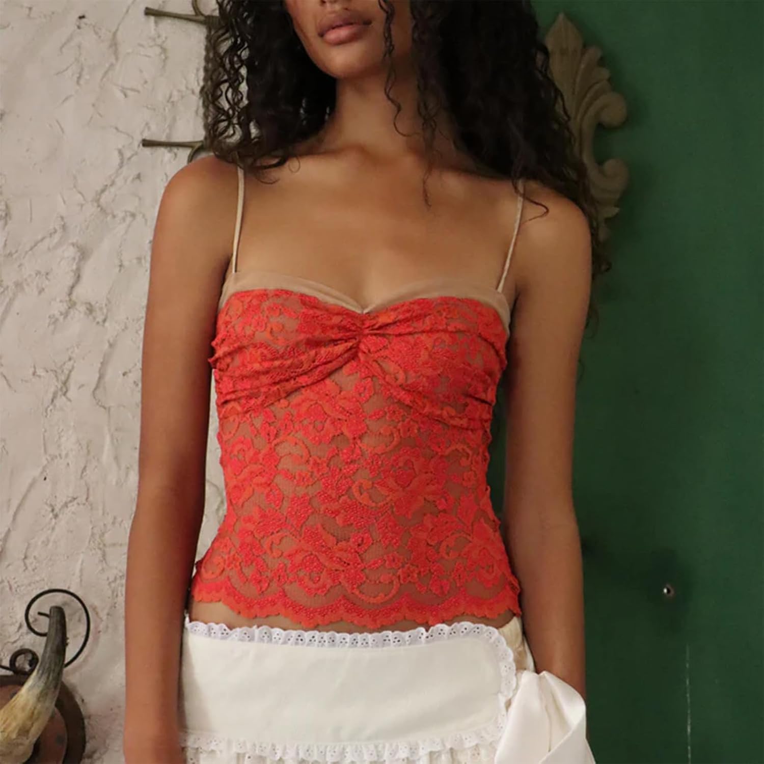 Women Lace Mesh Crop Tank Tops Sleeveless Patchwork Strappy Going Out Tops Camisole Y2k Slim Fit Cami Shirts - Image 2