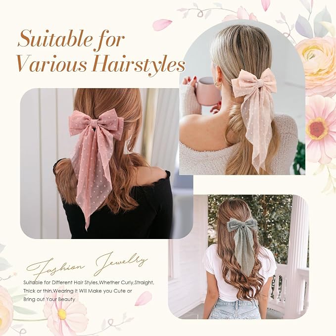 6 piezas moños para cabello grandes para mujeres miniatura 5