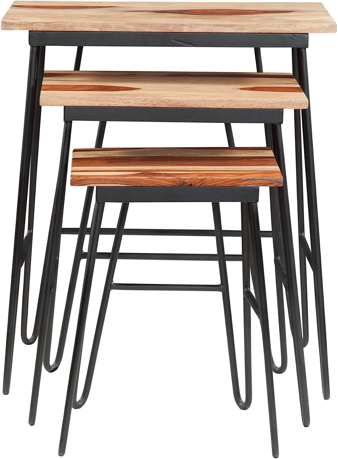 Steve Silver Tristan Nesting Solid Wood, for Living Room, Two-Tone Top, Iron Base-Stylish and Versatile Storage Solution End Table, Metal Frame, 16" D x 22" W x 26" H, Brown