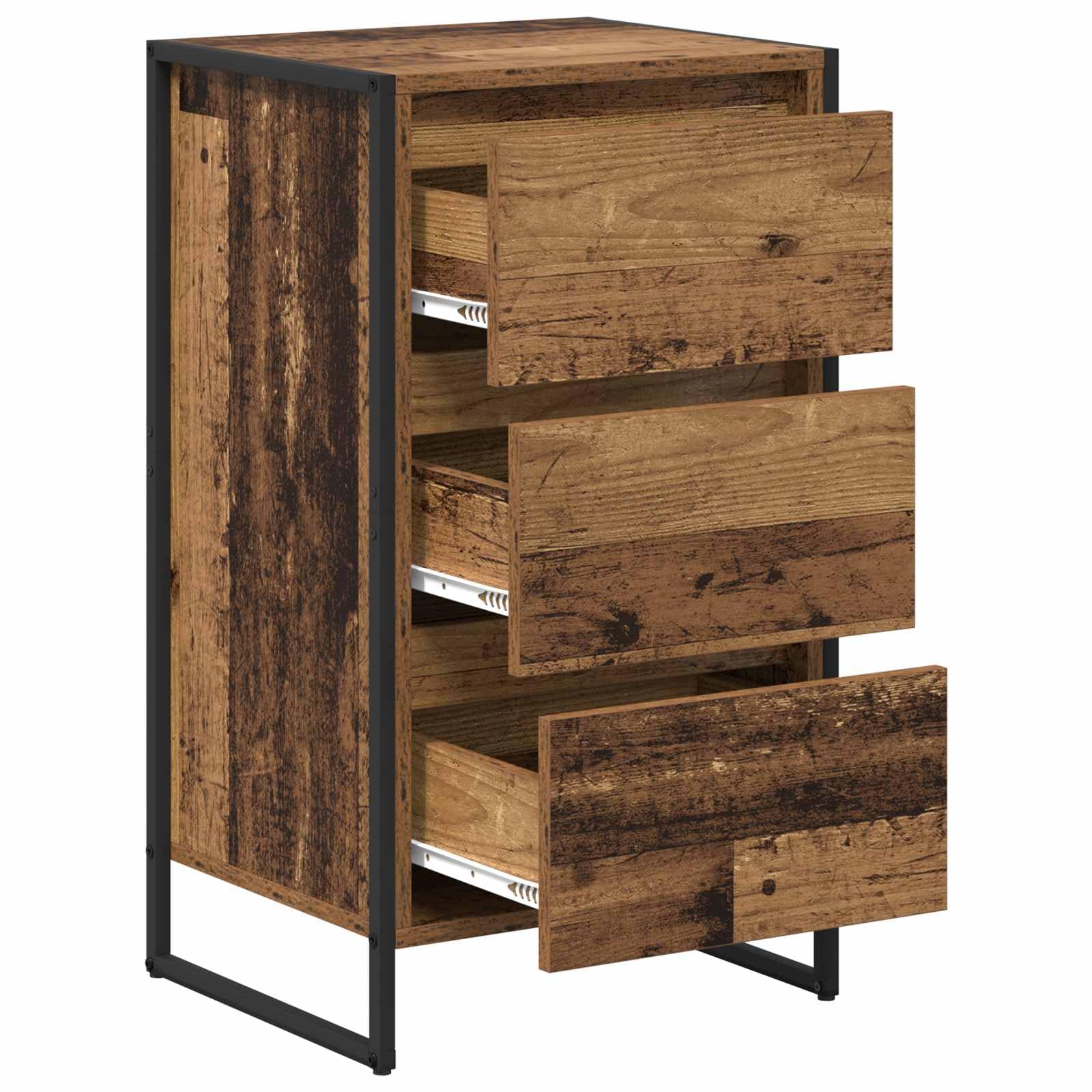 Sideboard Altholz 42 x 36 x 75,5 cm Holzwerkstoff mit Schublade, Industrie-Design Schrank für Wohnzimmer, Schlafzimmer, robuste Stahlbeine, viel Stauraum für Bücher und Dekoration, moderne Wohnidee