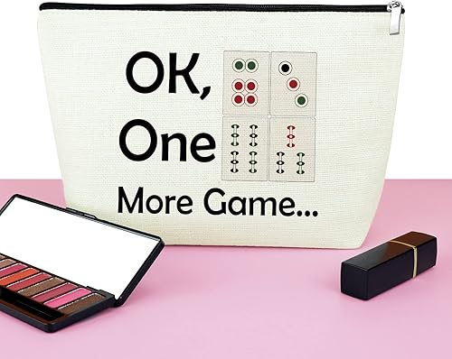 Miniatura 6 de Mxrymvu Mahjong - Bolsa de maquillaje para niñas, regalo para amantes de Mahjong, bolsa de cosméticos, regalos de jubilación para ella, Beige, Bolsa